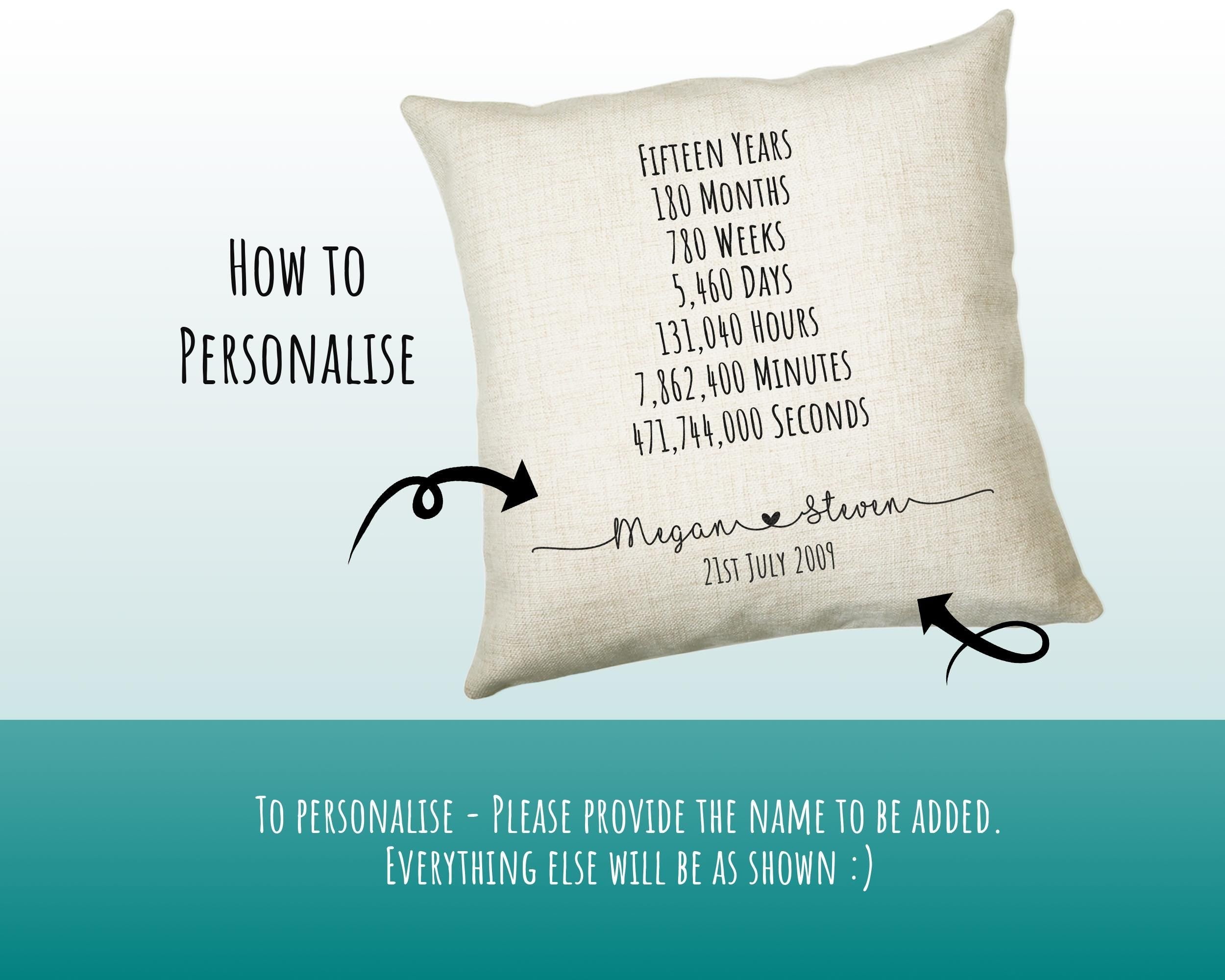 Personalised 15th Anniversary Cotton Gift Cushion Fifteen Years Custom Design Gift Valentines Present - Wedding Cushion Pillow Gift CS554