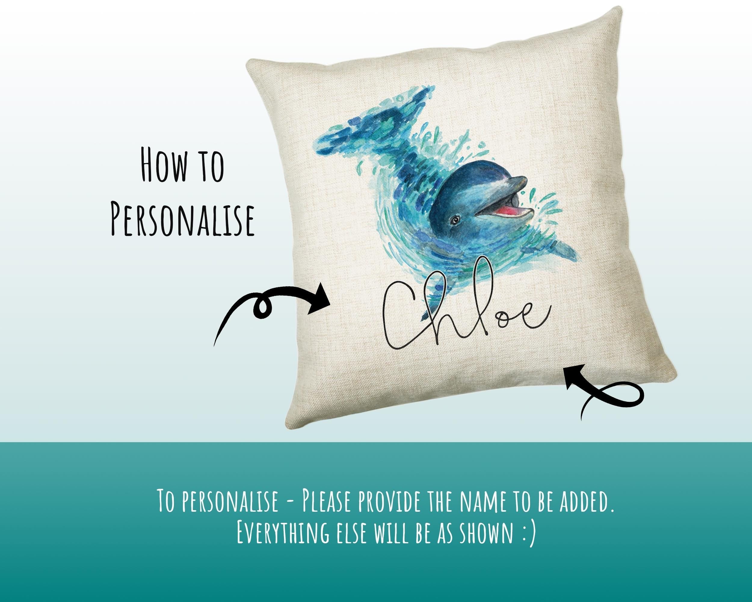 Personalised Dolphin Cushion Gift Printed Name Design Sealife Cushion Throw Pillow Gift For Mum Dad Friend Bedroom Birthday Gift CS150