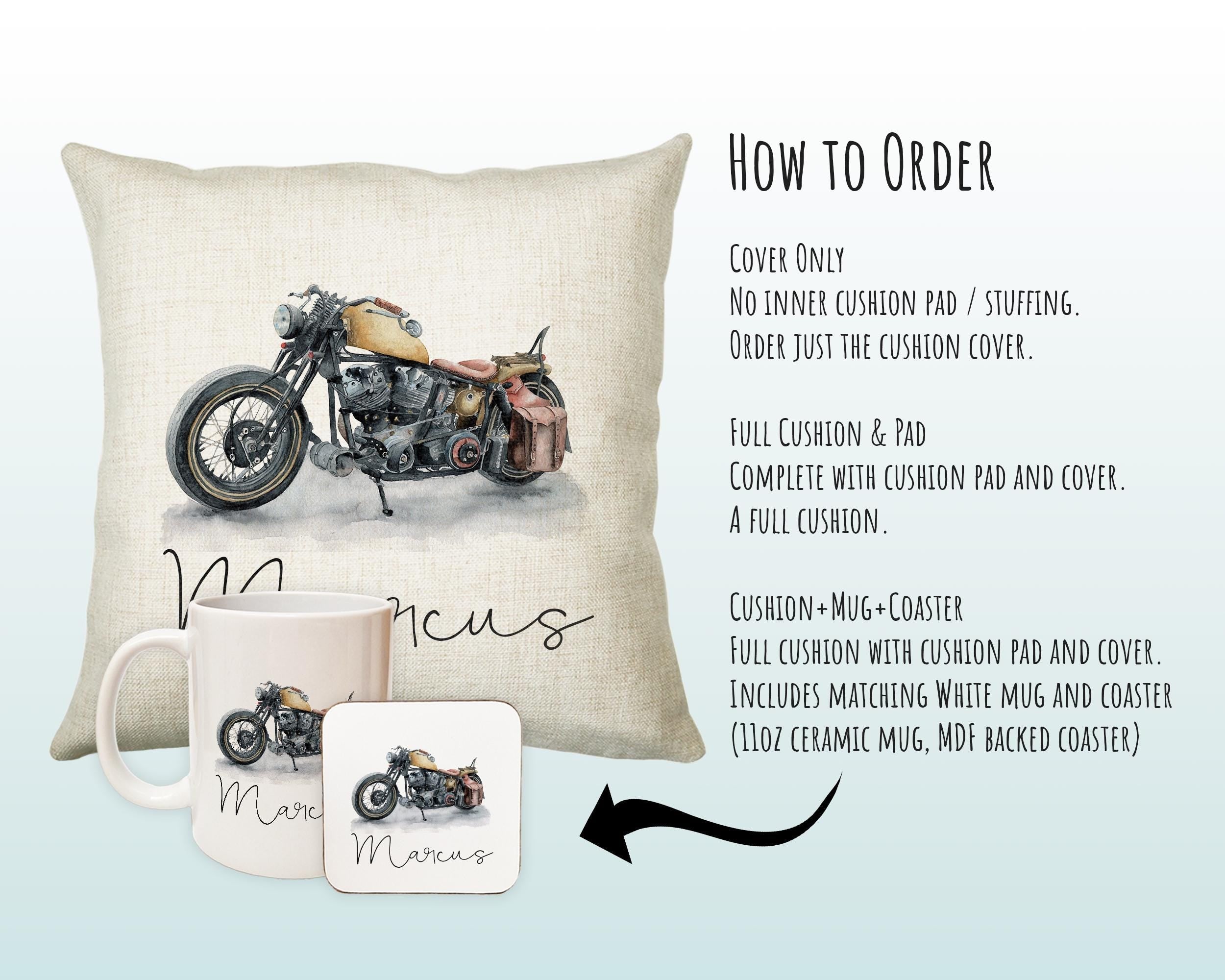 Personalised Motorbike Cushion Gift Printed Name Design - Cushion Throw Pillow Gift For Motorcyclist Gift CS312