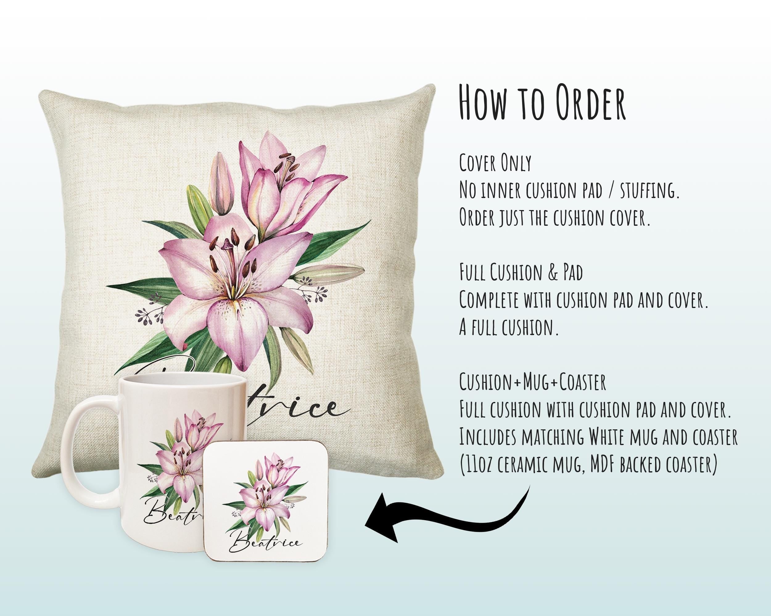 Personalised Lily Flowers Cushion Gift Printed Name Design - Cushion Throw Pillow Gift For Sitting Room Bedroom Birthday Gift CS491