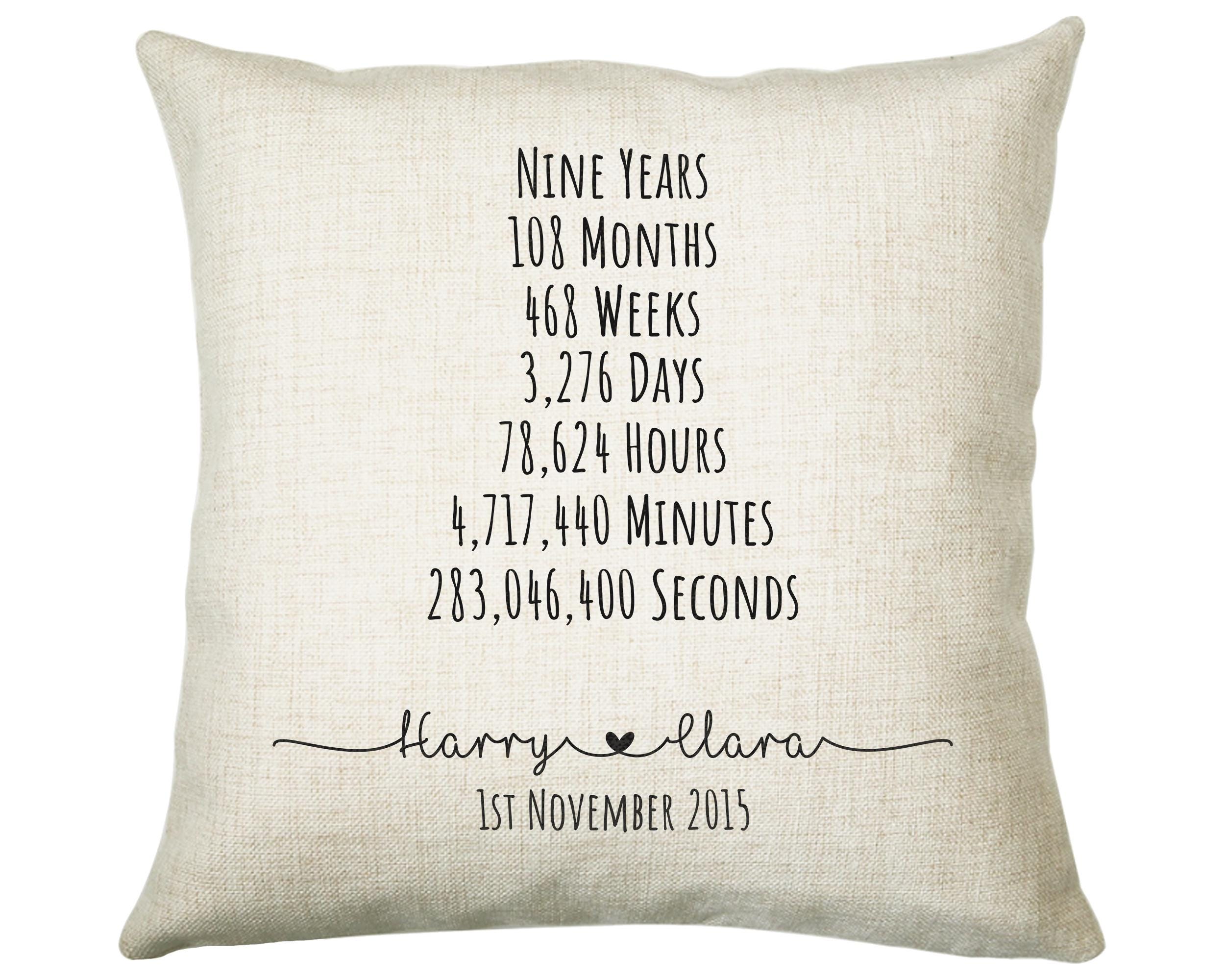 Personalised 9th Anniversary Cotton Gift Cushion Nine Years Custom Design Gift Valentines Present - Wedding Cushion Pillow Gift CS553