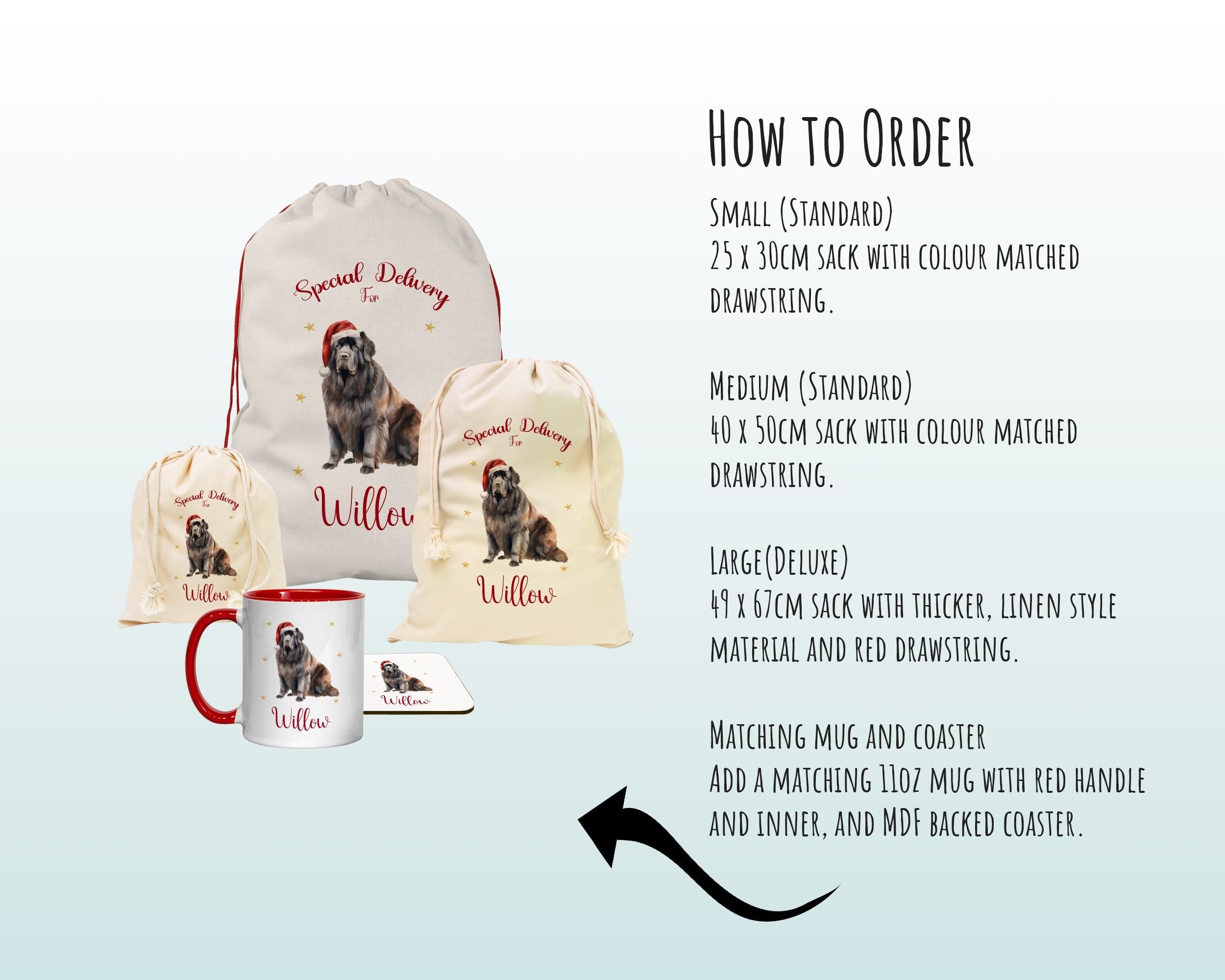 Personalised Newfoundland Dog Large Christmas Sack - Red Drawstring Bag for Xmas Presents - Christmas Eve Bag Box Decoration for Dogs XS131