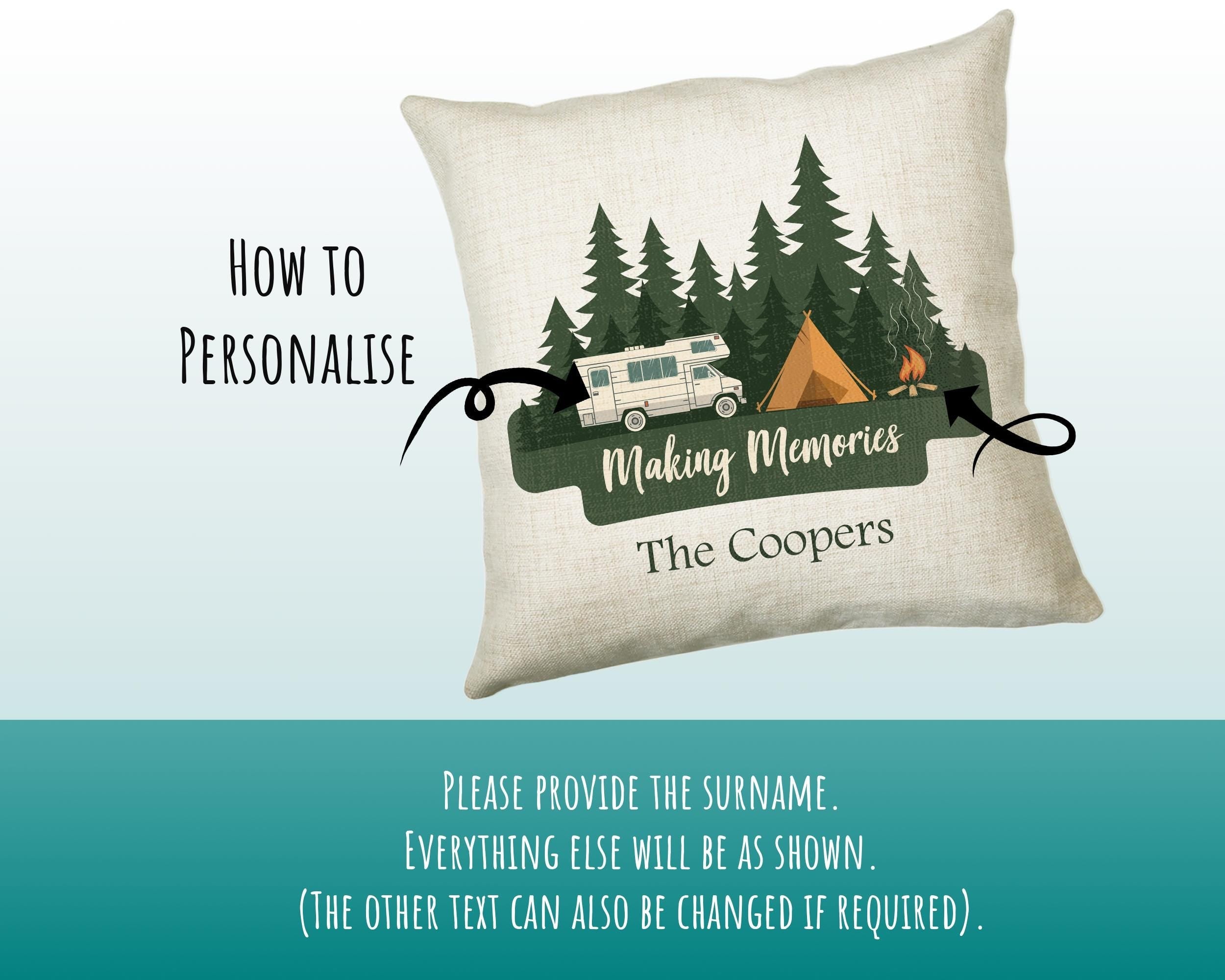 Personalised Caravan Camping Lovers Cushion Gift Forest Trees Design For Caravan Motorhome Owners Enthusiasts CS198