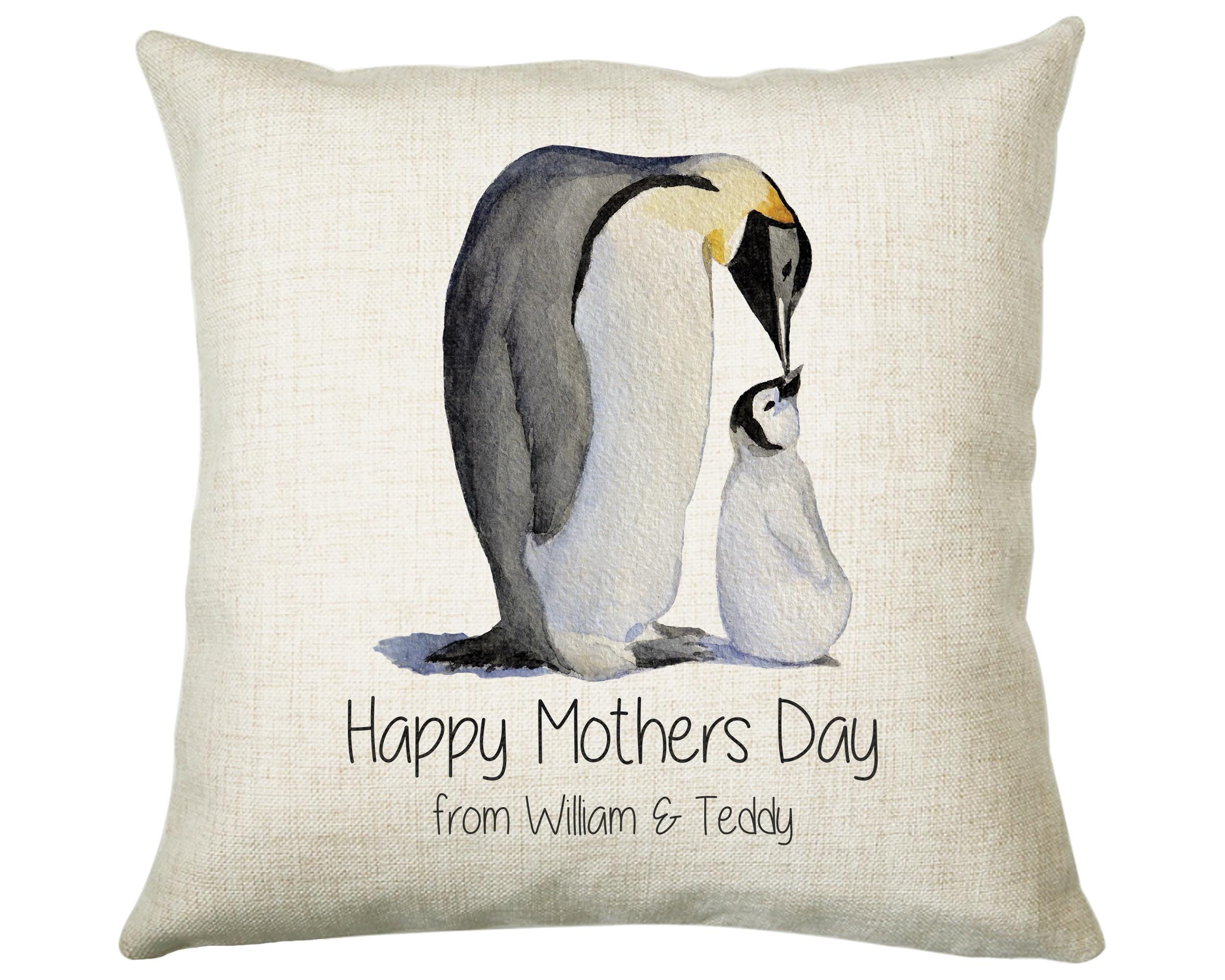 Personalised Penguin Mothers Day Mum Cushion Gift - Penguins Theme Throw Pillow From Kids Son Daughter Girl Boy Mummy Mother CS131
