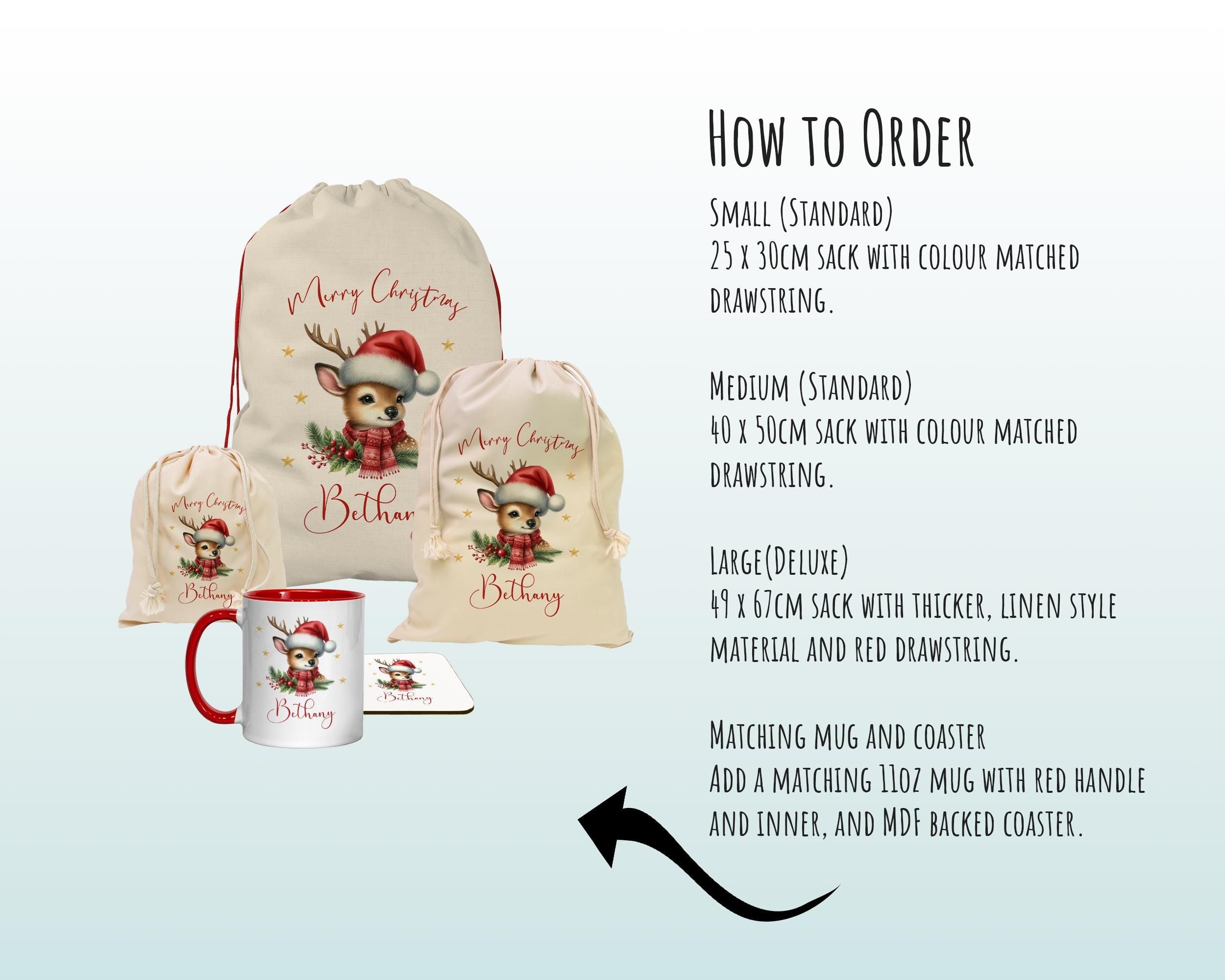 Personalised Christmas Sack - Santa Sack for Kids Presents Xmas Reindeer Santa Design Stocking Christmas Eve Bag Box for Girls & Boys XS013