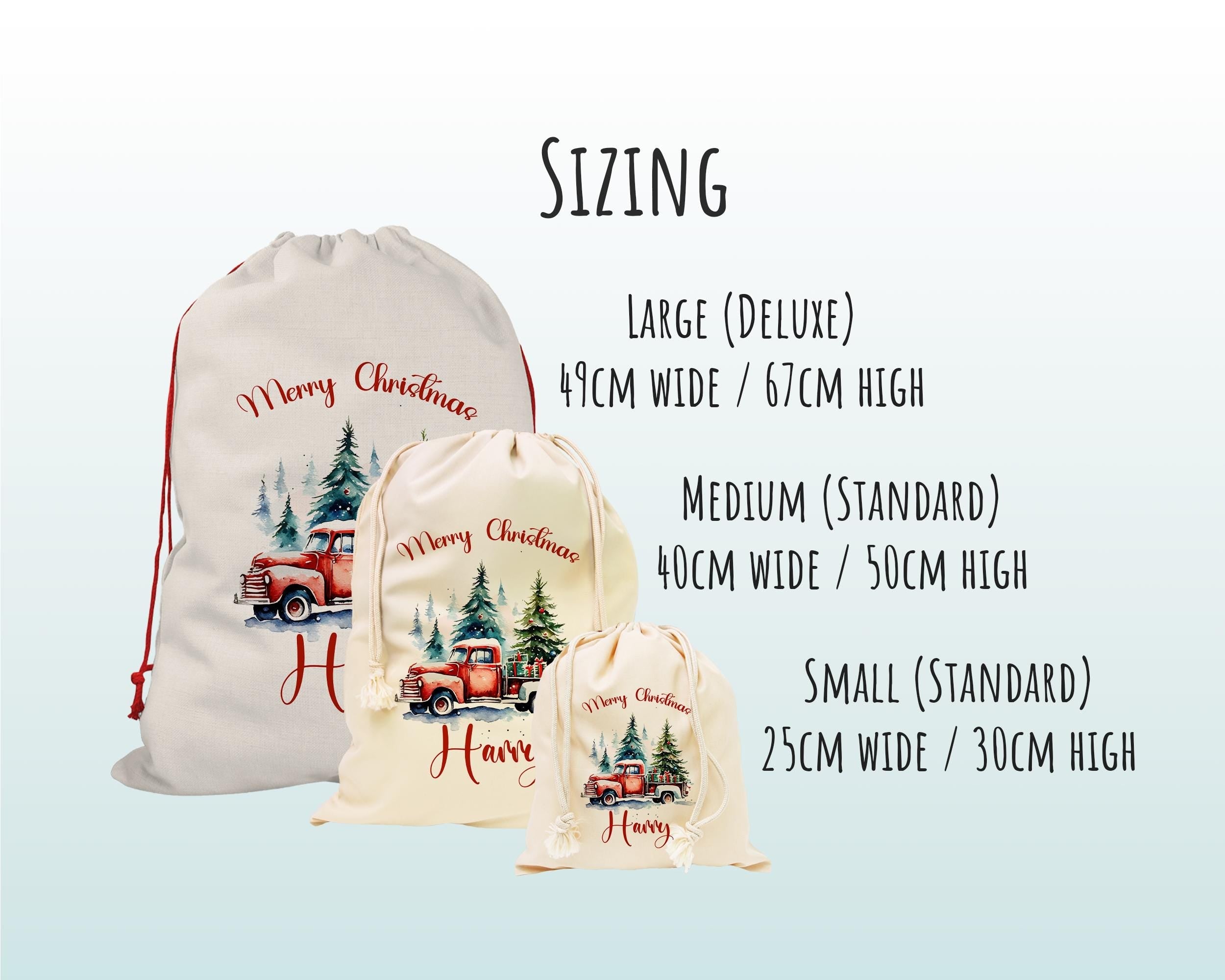 Personalised Christmas Sack - Santa Sack for Kids Presents Xmas Tree and Truck Design Stocking Christmas Eve Bag Box for Girls & Boys XS047