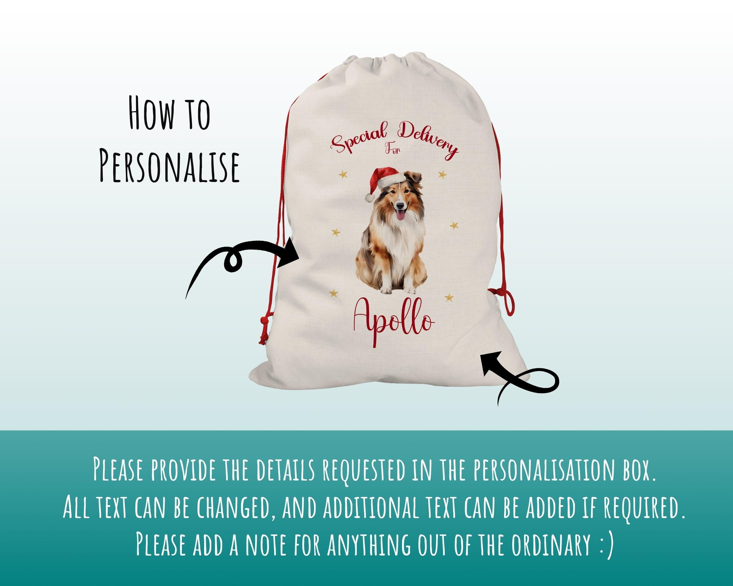Personalised Shetland Sheepdog Sheltie Large Christmas Sack Drawstring Bag for Xmas Presents Christmas Eve Bag Box Decoration for Dogs XS146