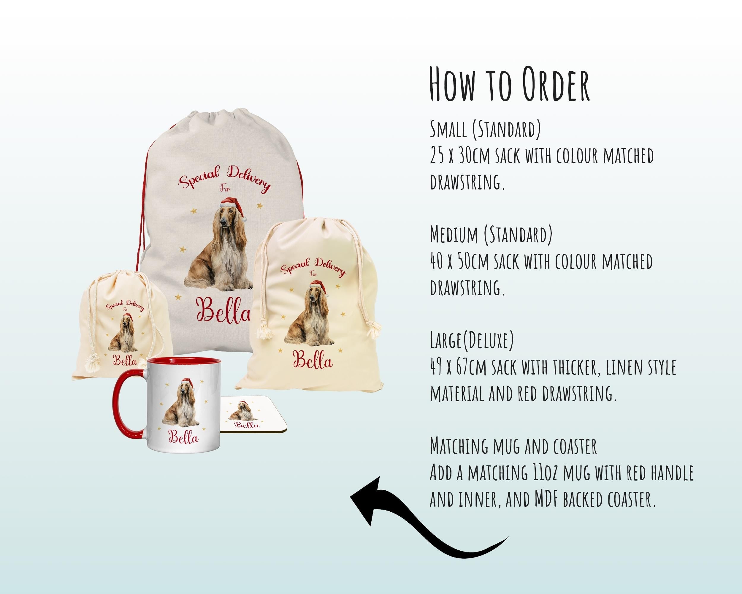 Personalised Afghan Hound Large Christmas Sack - Red Drawstring Bag for Xmas Presents - Christmas Eve Bag Box Decoration for Dogs XS065