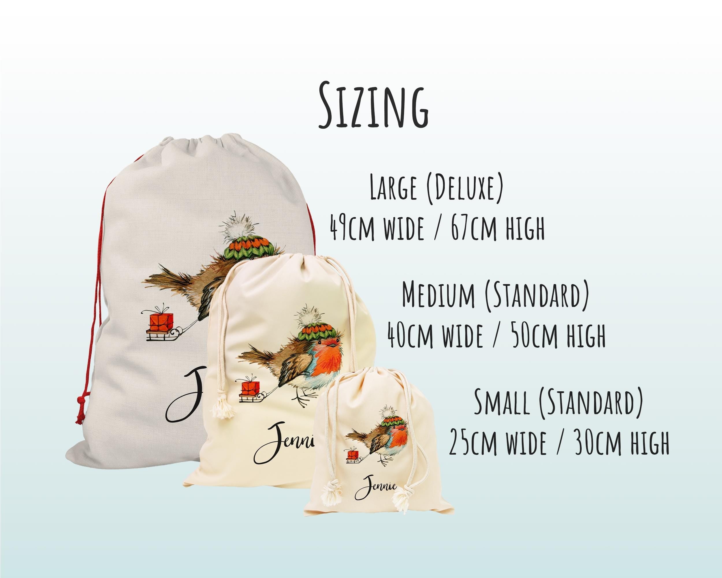 Personalised Large Christmas Sack Robin Sledge Design Xmas Stocking Gift Rudolph Sack Red Drawstring Christmas Decoration SK051