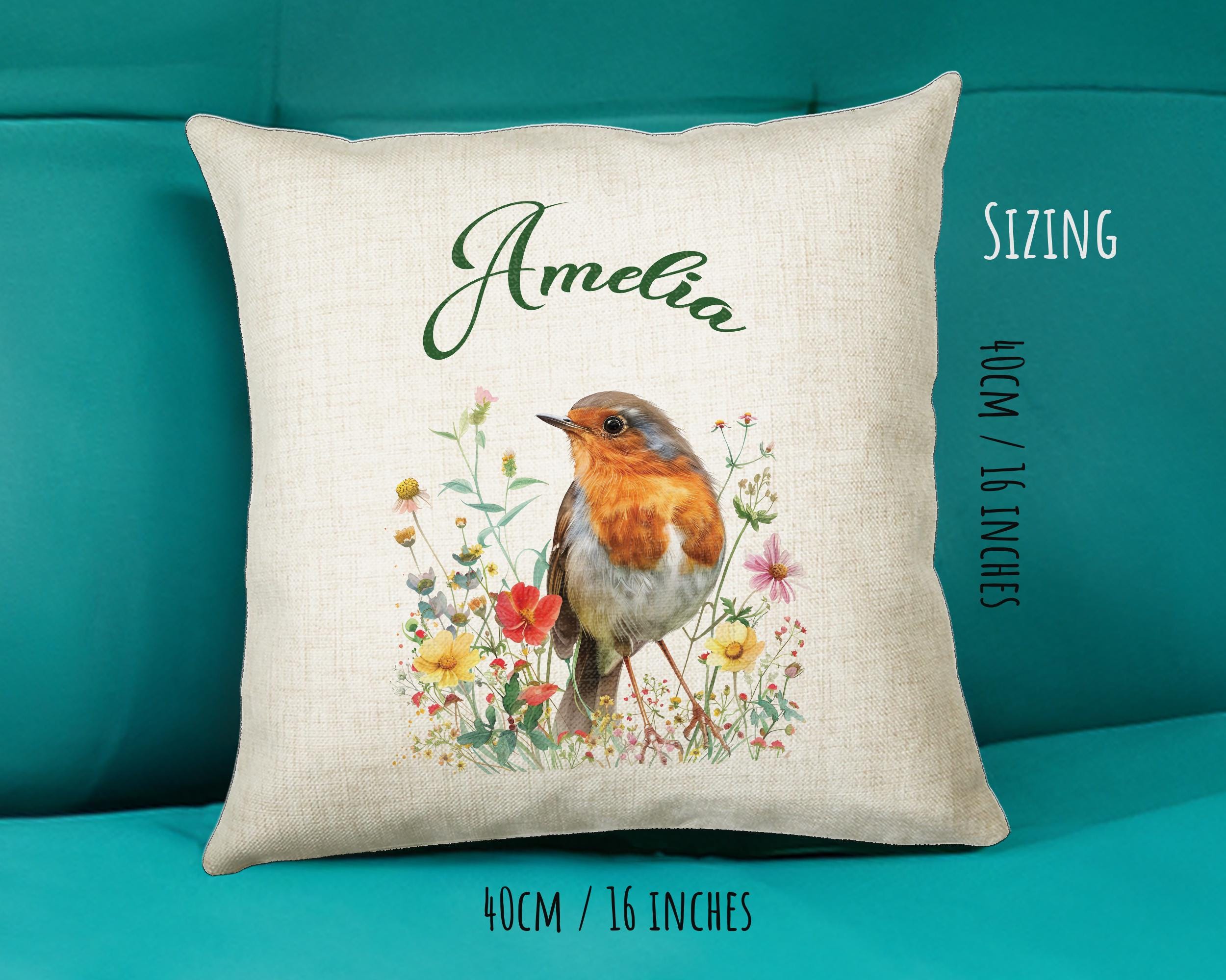 Personalised Robin Gift Cushion Printed Name Design - Cushion Throw Pillow for Him Her - Wild Birds Lover Gift Idea - Little Robin SMC018