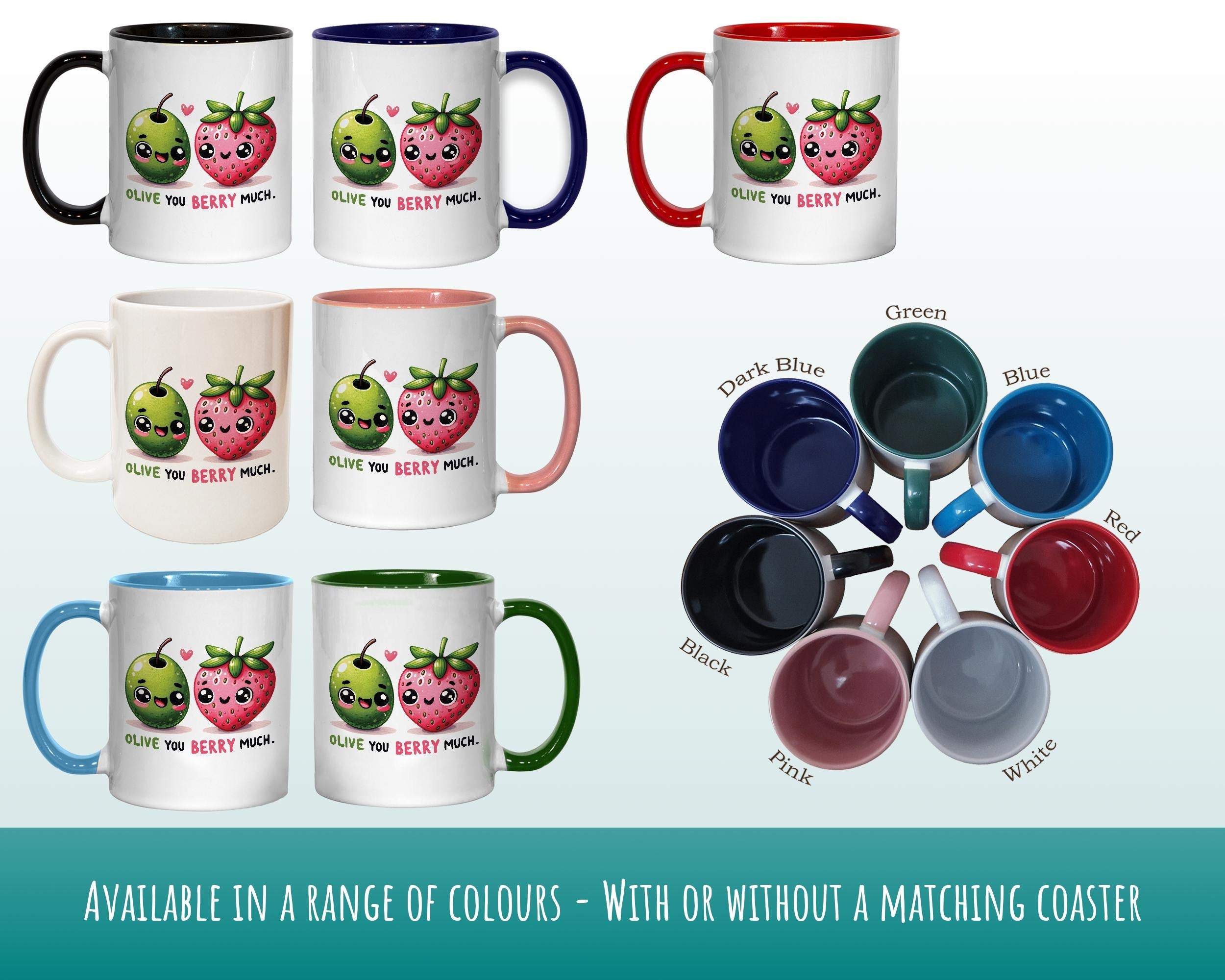 Kawaii 'Olive You Berry Much' Valentines Day Gift for Boyfriend Husband - Custom Wedding Anniversary 11oz Coffee Mug for Couples SV0022