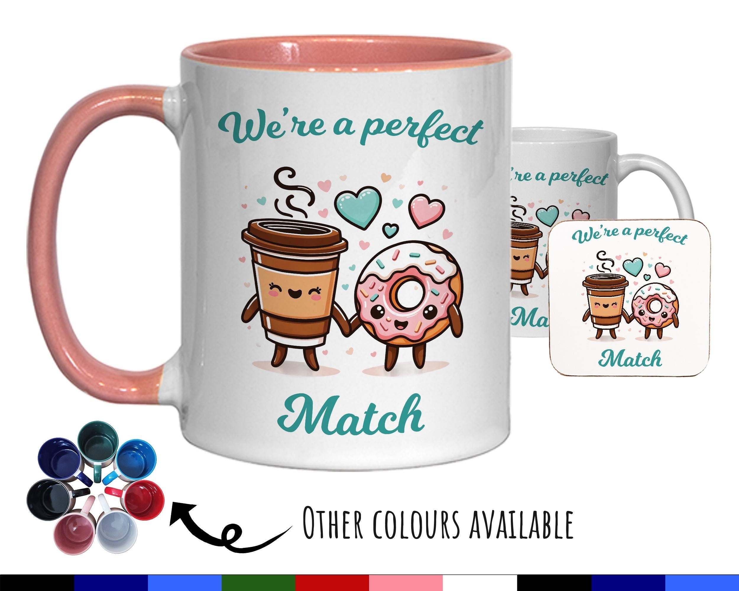 Kawaii Coffee & Donut Valentines Day Gift for Boyfriend Husband - Perfect Match Custom Wedding Anniversary 11oz Coffee Mug for Couples SV012