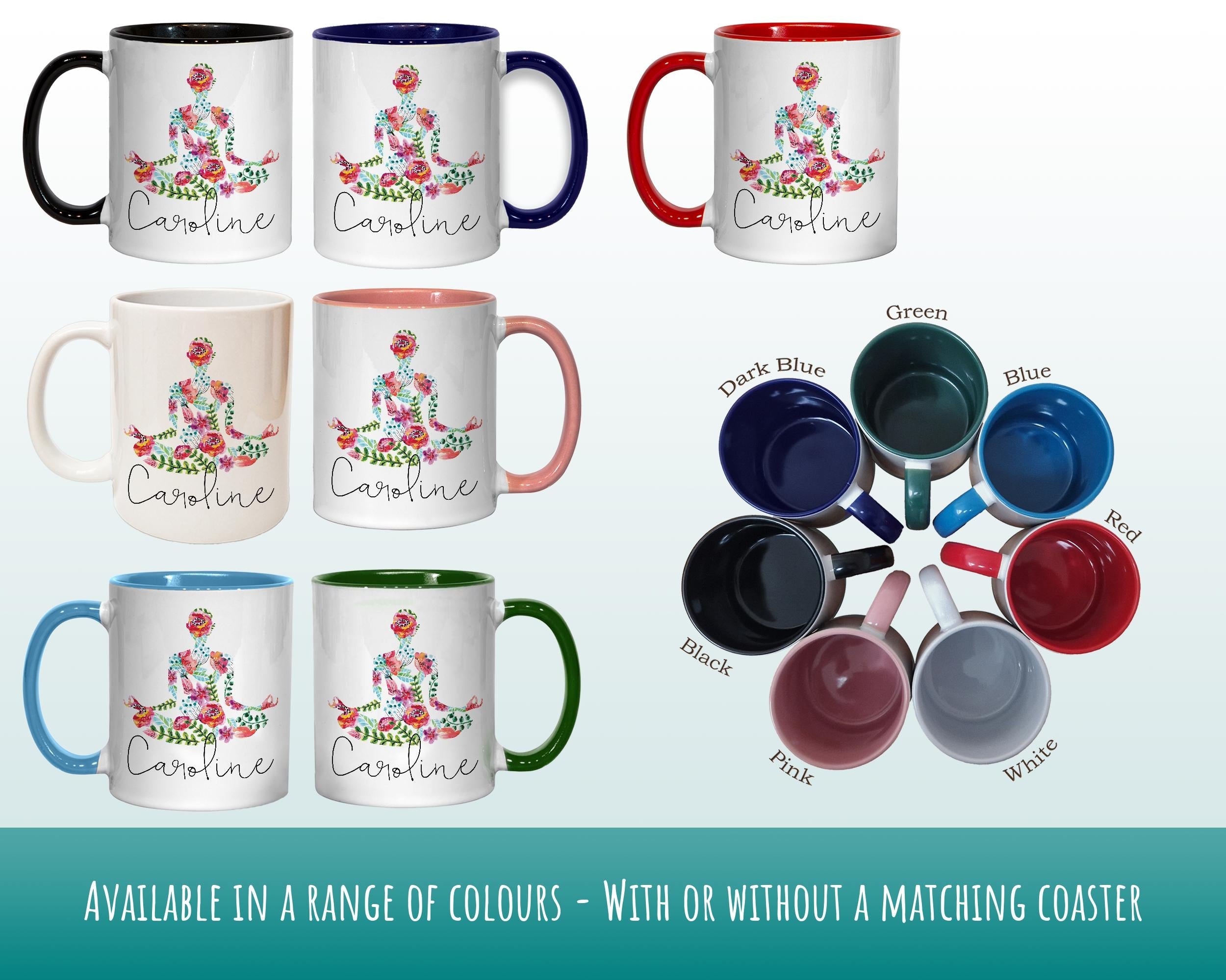 Personalised Yoga Mug Gift - Great Gift for Yoga Lovers and Yoga Instructors - Watercolour Yoga Design Mug & Coaster - Gifts for Her MGZ049