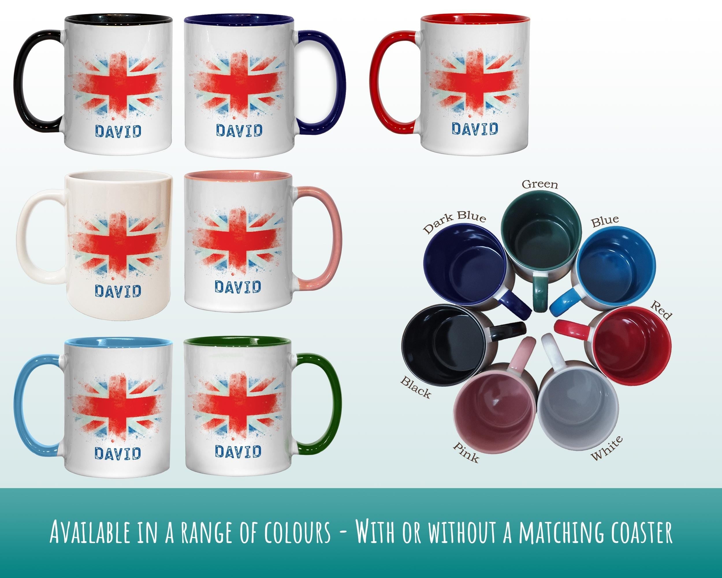 Personalised Union Jack Mug Gift - Great Gift for British UK Citizenship Visitor - Watercolour Flag Design Mug & Coaster MGZ369
