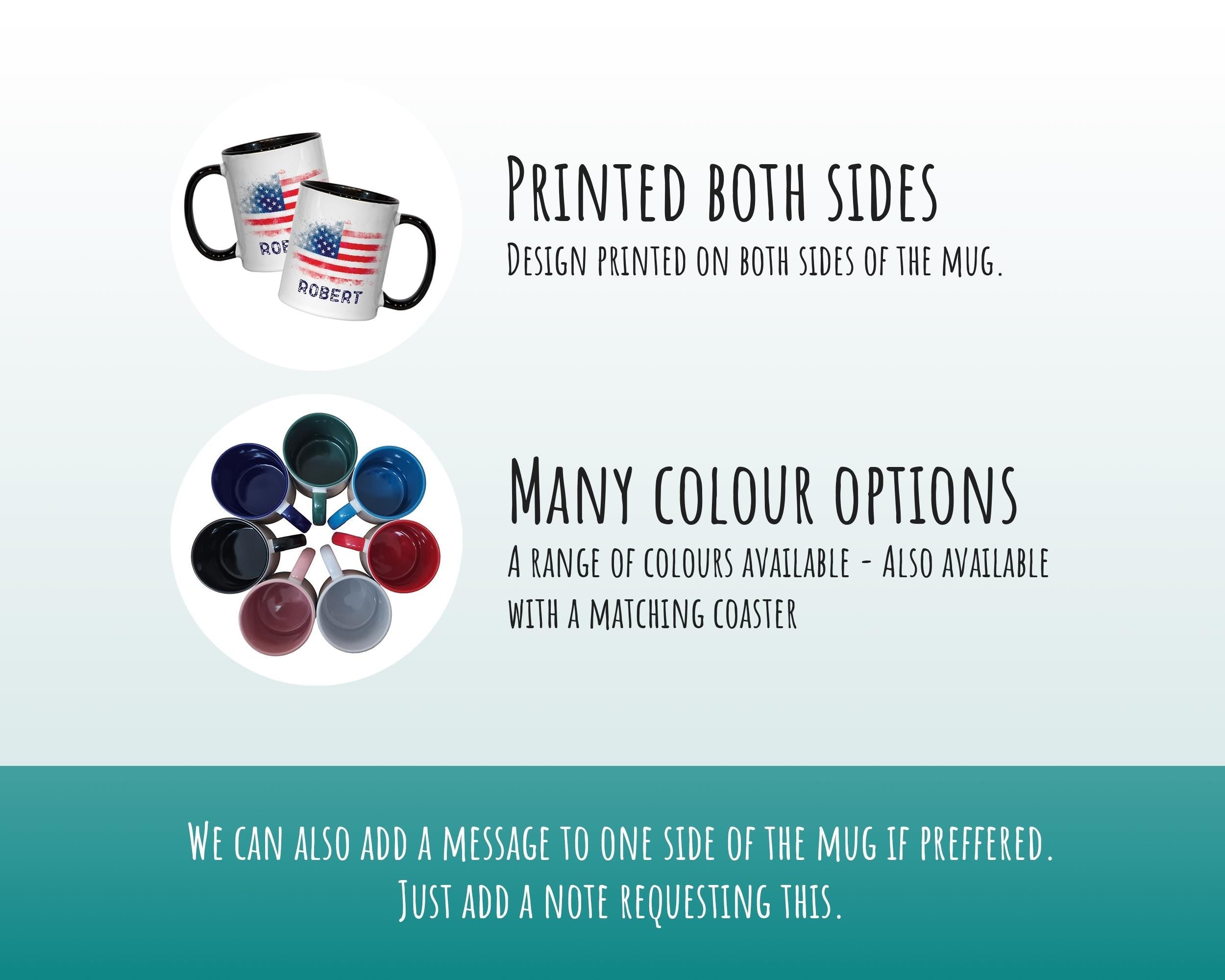 Personalised USA Flag Mug Gift - Great Gifts for Americans Citizenship - Watercolour Star Spangled Banner Flag Design Mug & Coaster MGZ365