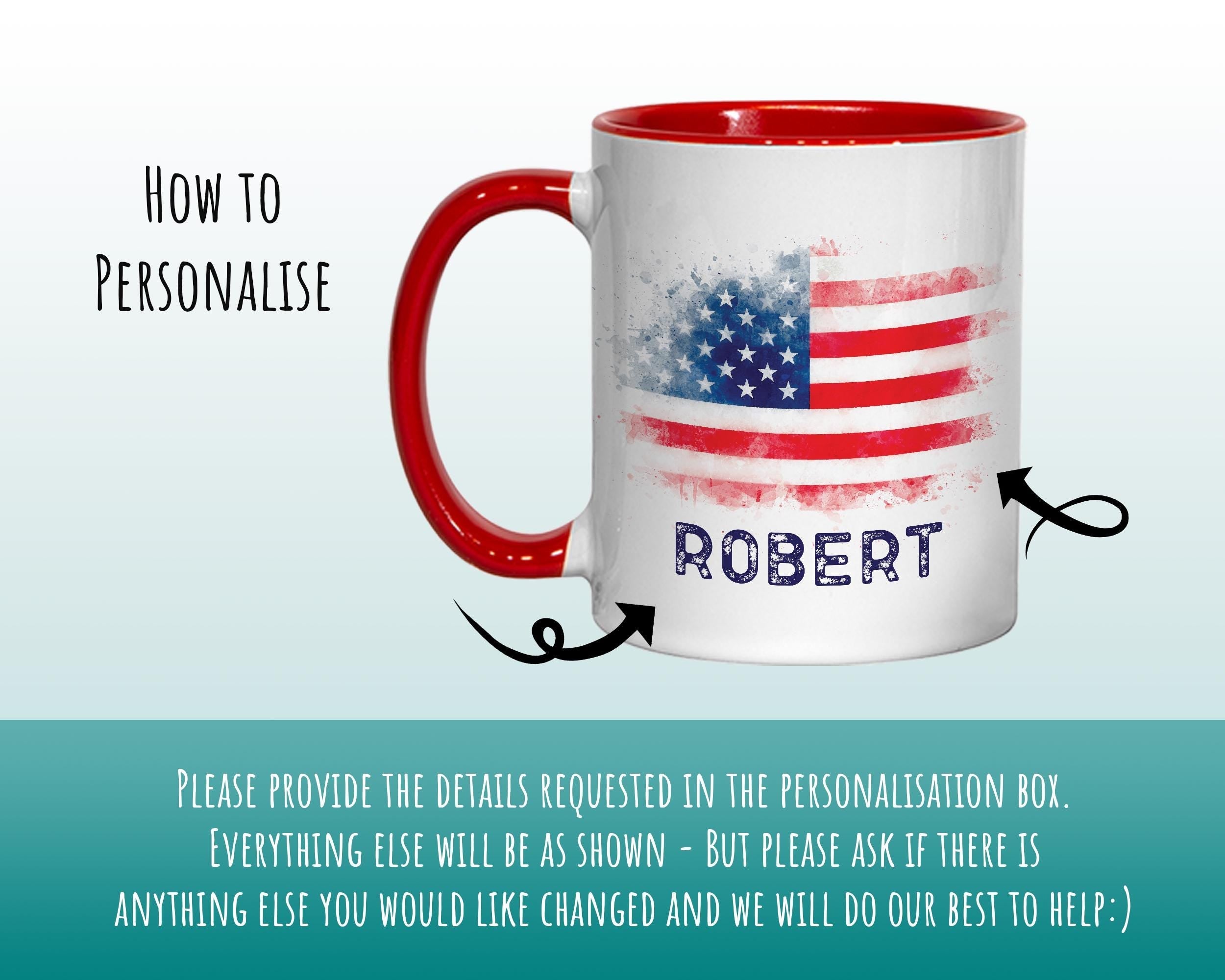 Personalised USA Flag Mug Gift - Great Gifts for Americans Citizenship - Watercolour Star Spangled Banner Flag Design Mug & Coaster MGZ365