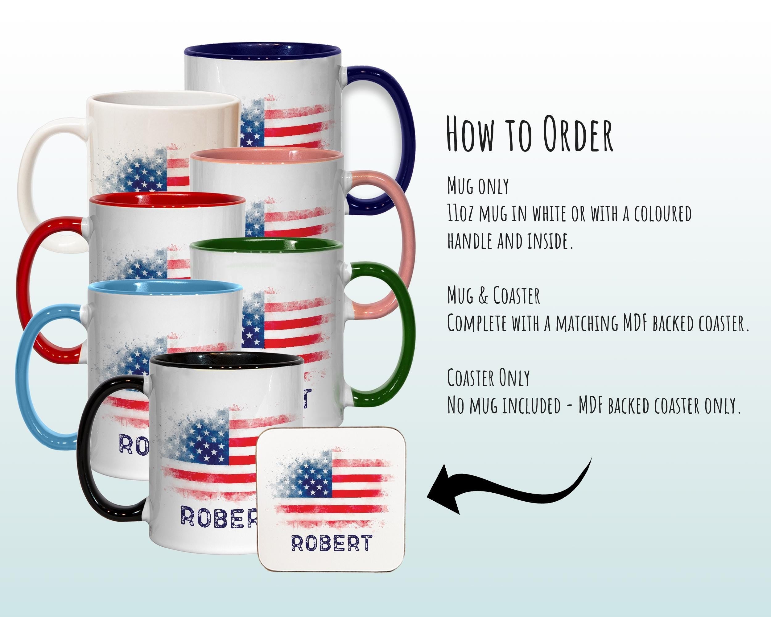 Personalised USA Flag Mug Gift - Great Gifts for Americans Citizenship - Watercolour Star Spangled Banner Flag Design Mug & Coaster MGZ365