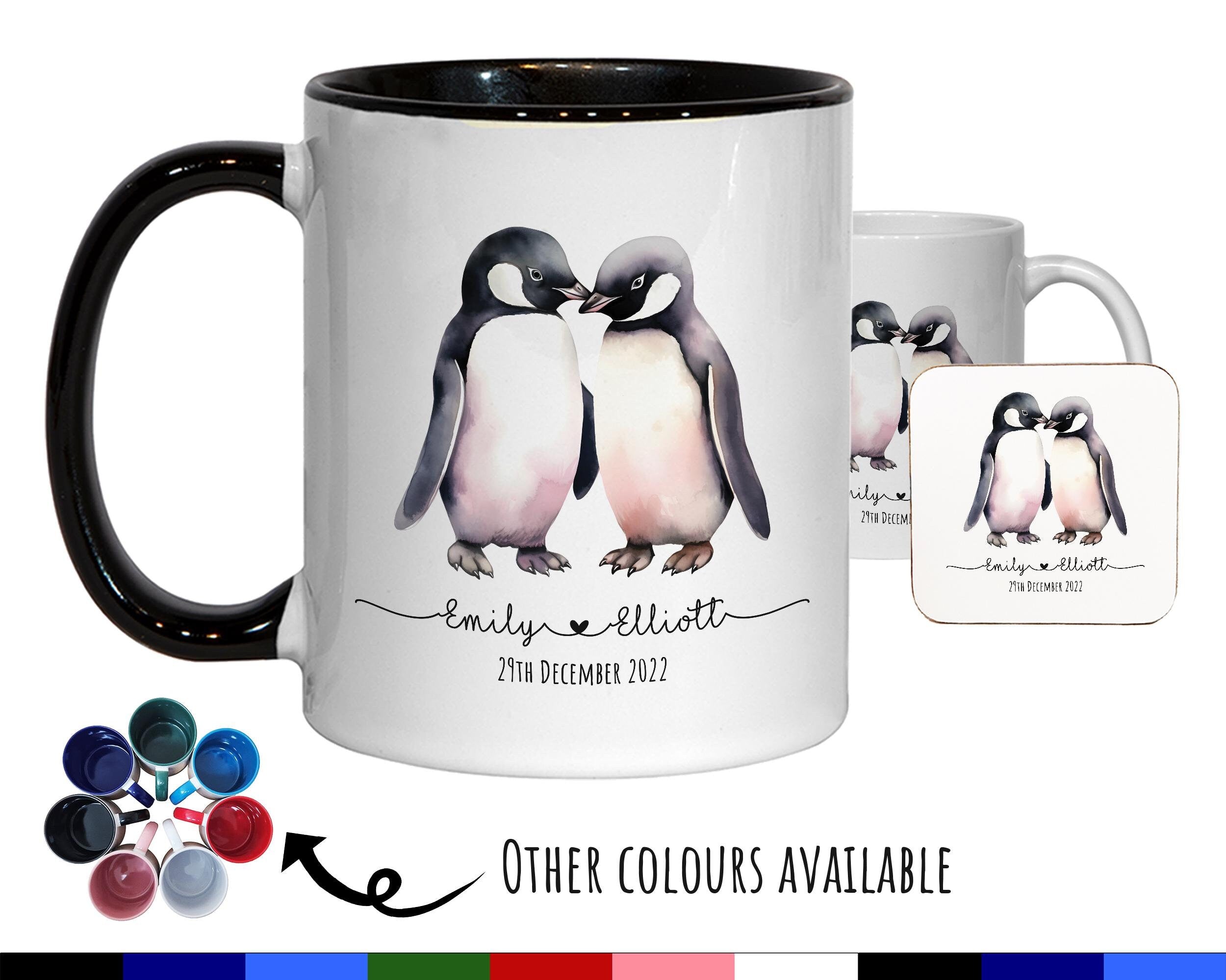 Personalised Penguin Valentines Day Gift for Boyfriend Husband - Custom Wedding Anniversary Coffee Mug for Couples - 11oz Ceramic SV0027