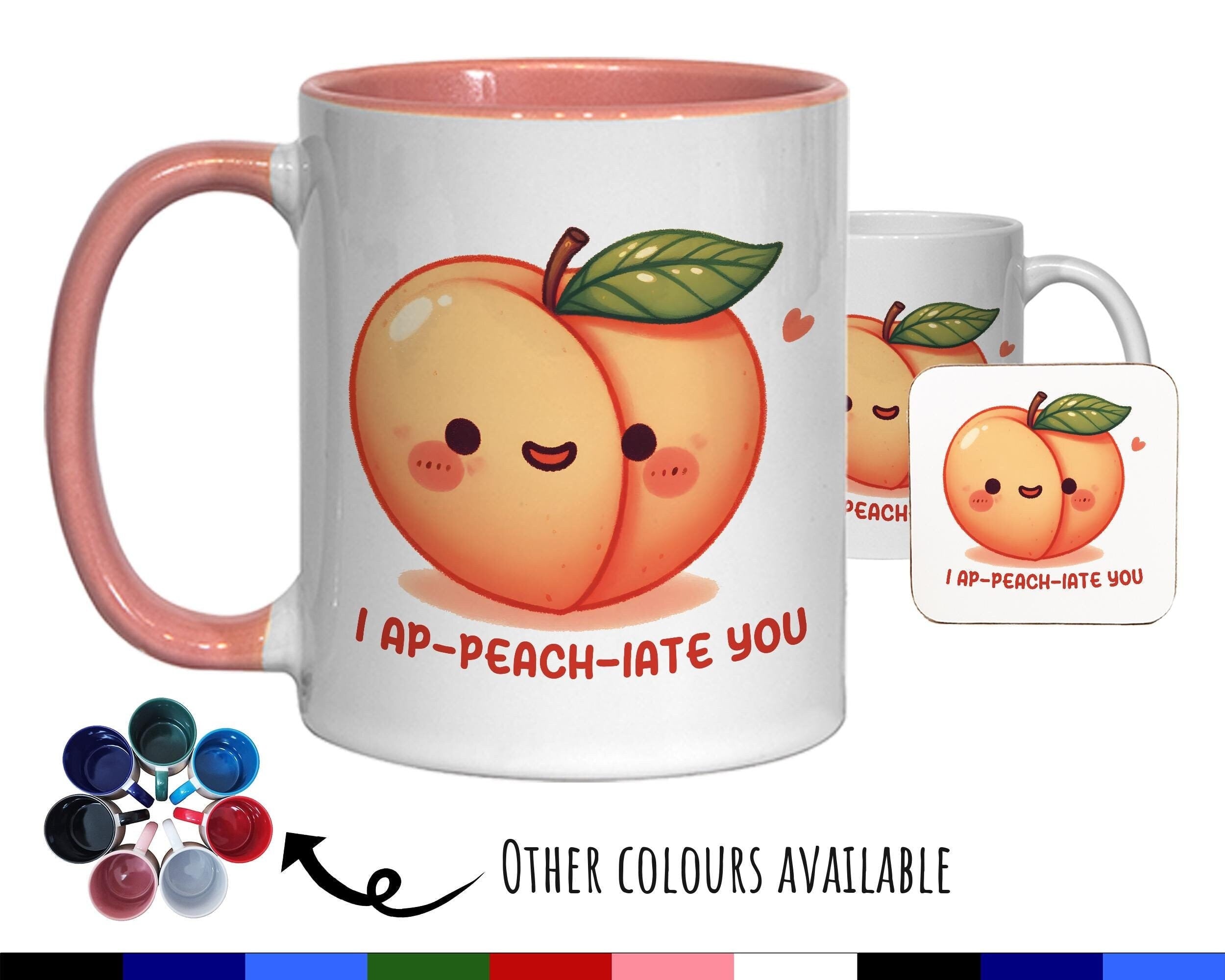 Kawaii 'I Ap-peach-iate You' Valentines Day Gift for Boyfriend Husband - Custom Wedding Anniversary 11oz Coffee Mug for Couples SV0020