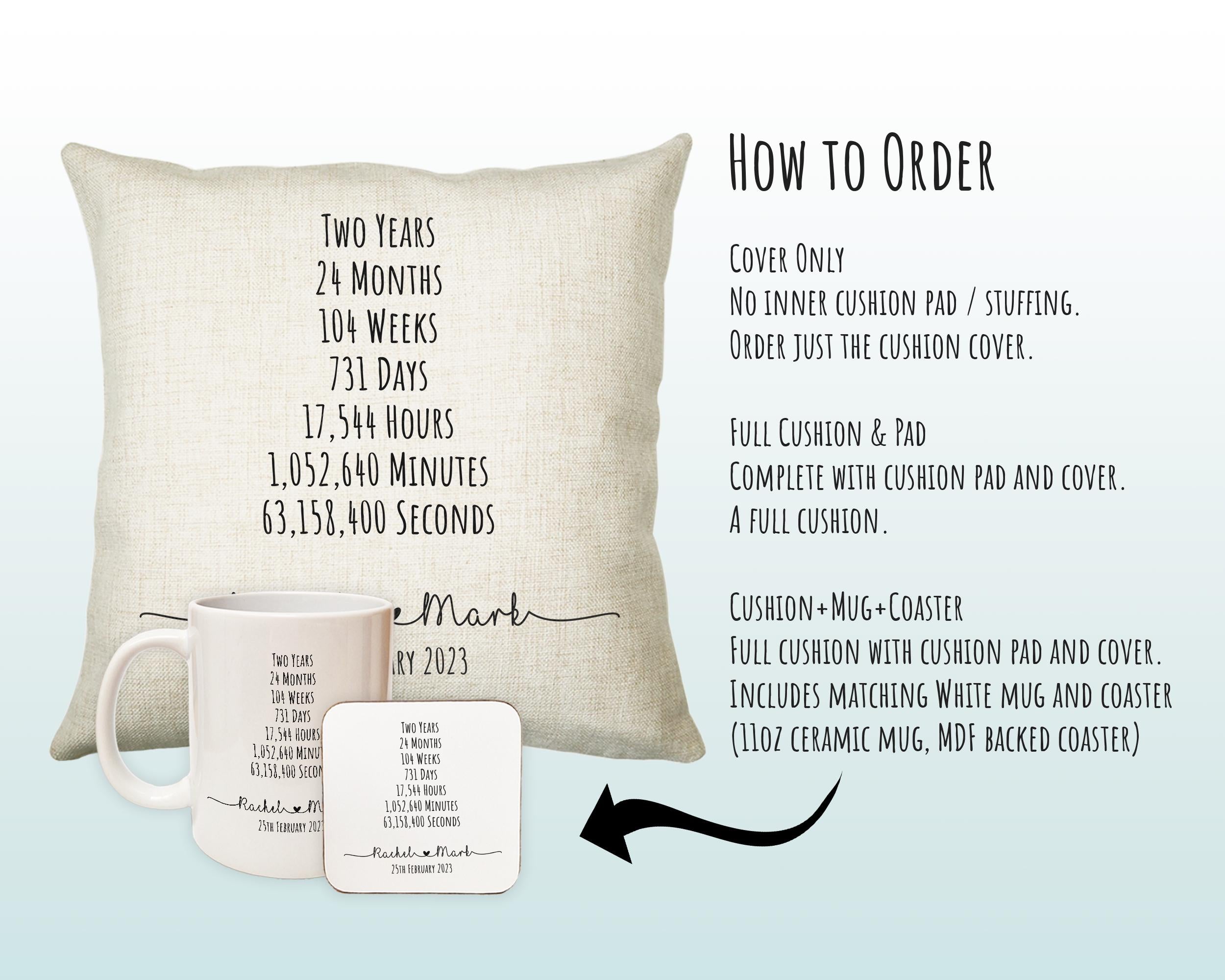 Personalised 2nd Anniversary Cotton Gift Cushion Two Years Custom Design Gift Valentines Present - Wedding Cushion Pillow Gift CS326