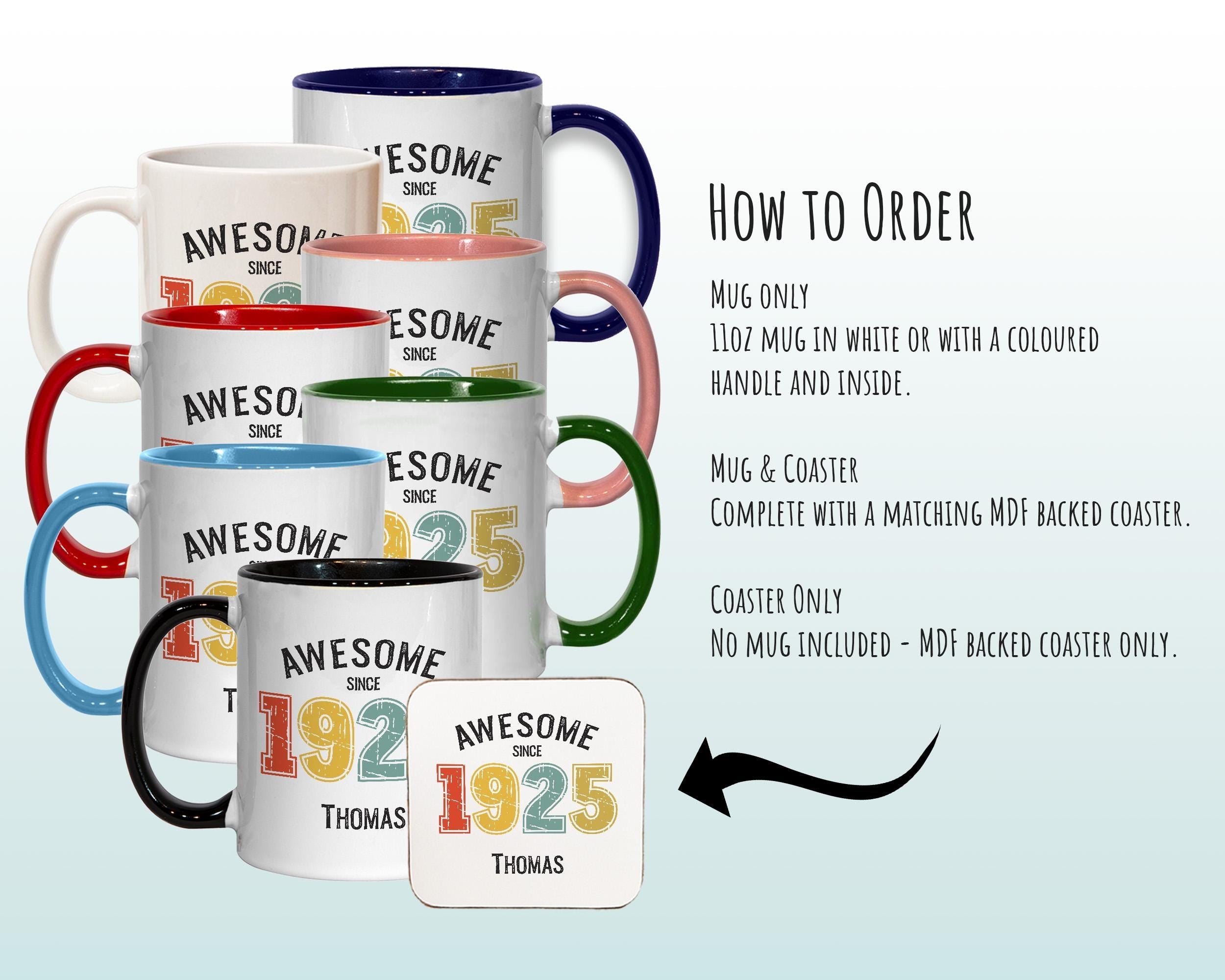 100th Birthday Gift for Men - Awesome Since 1926 Personalised Coffee Mug Coaster Age 100 Gift for Him - Retro Number Design Grandad BNG100M