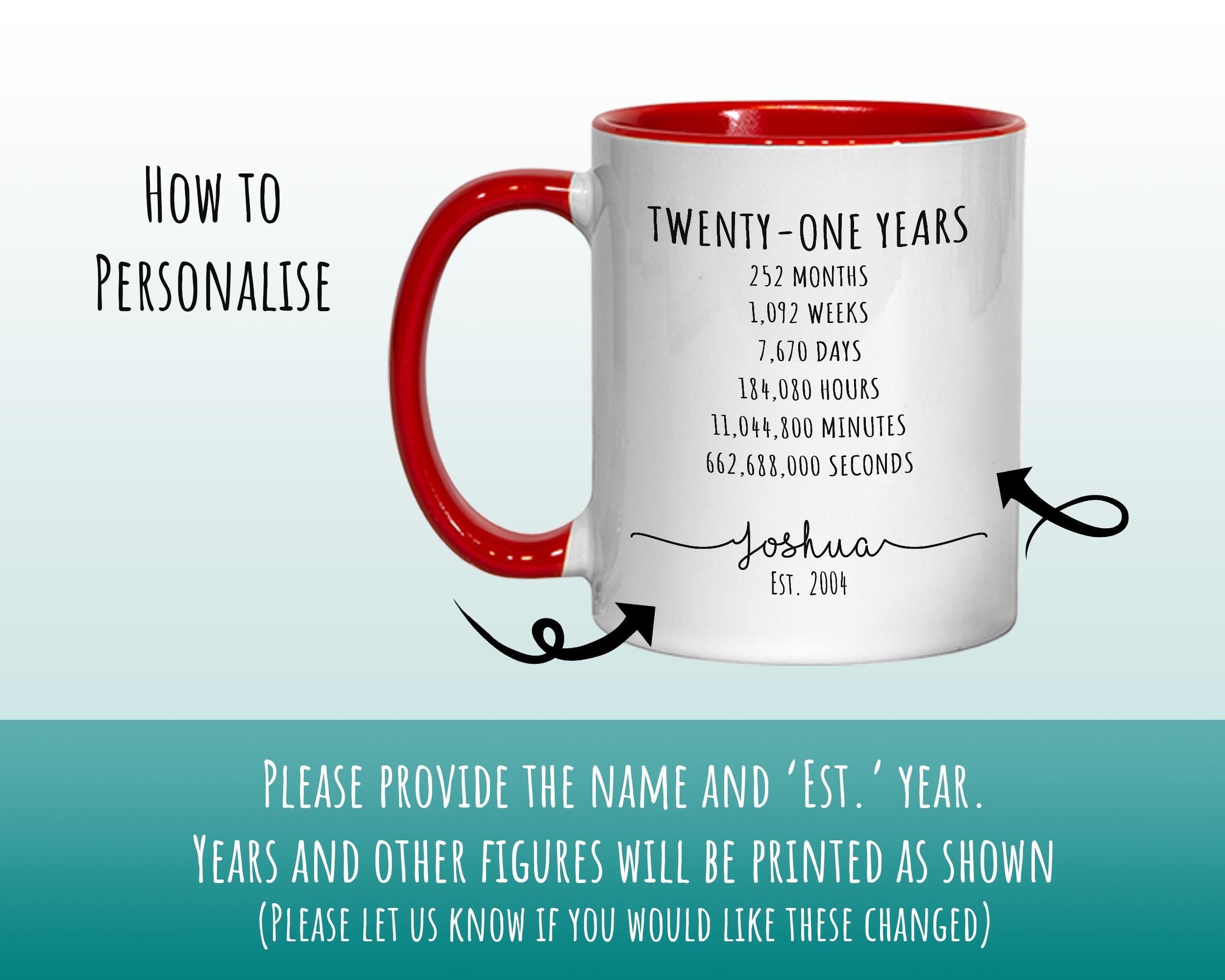 21st Birthday Gift for Men - Personalised Birthday Coffee Mug Coaster Age 21 Gift for Him Mens Lifetime Design Son Brother Twenty One BNE21M