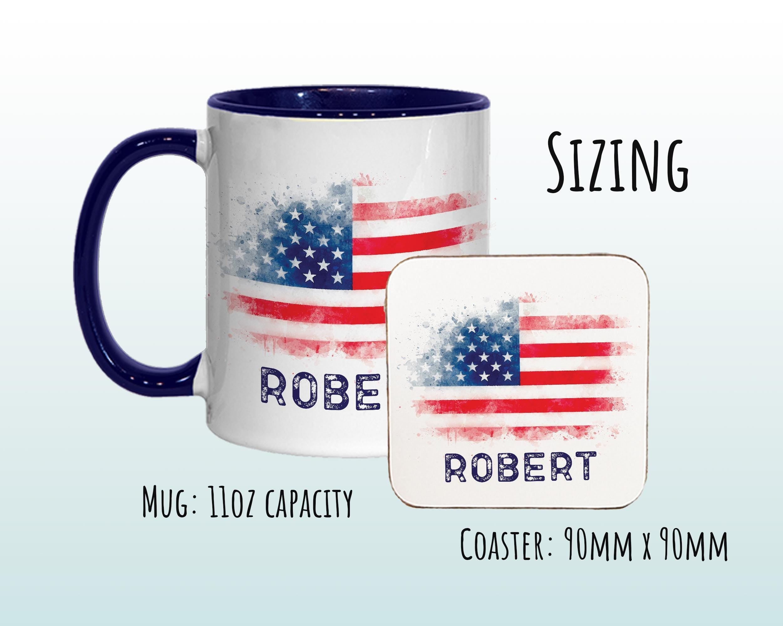 Personalised USA Flag Mug Gift - Great Gifts for Americans Citizenship - Watercolour Star Spangled Banner Flag Design Mug & Coaster MGZ365
