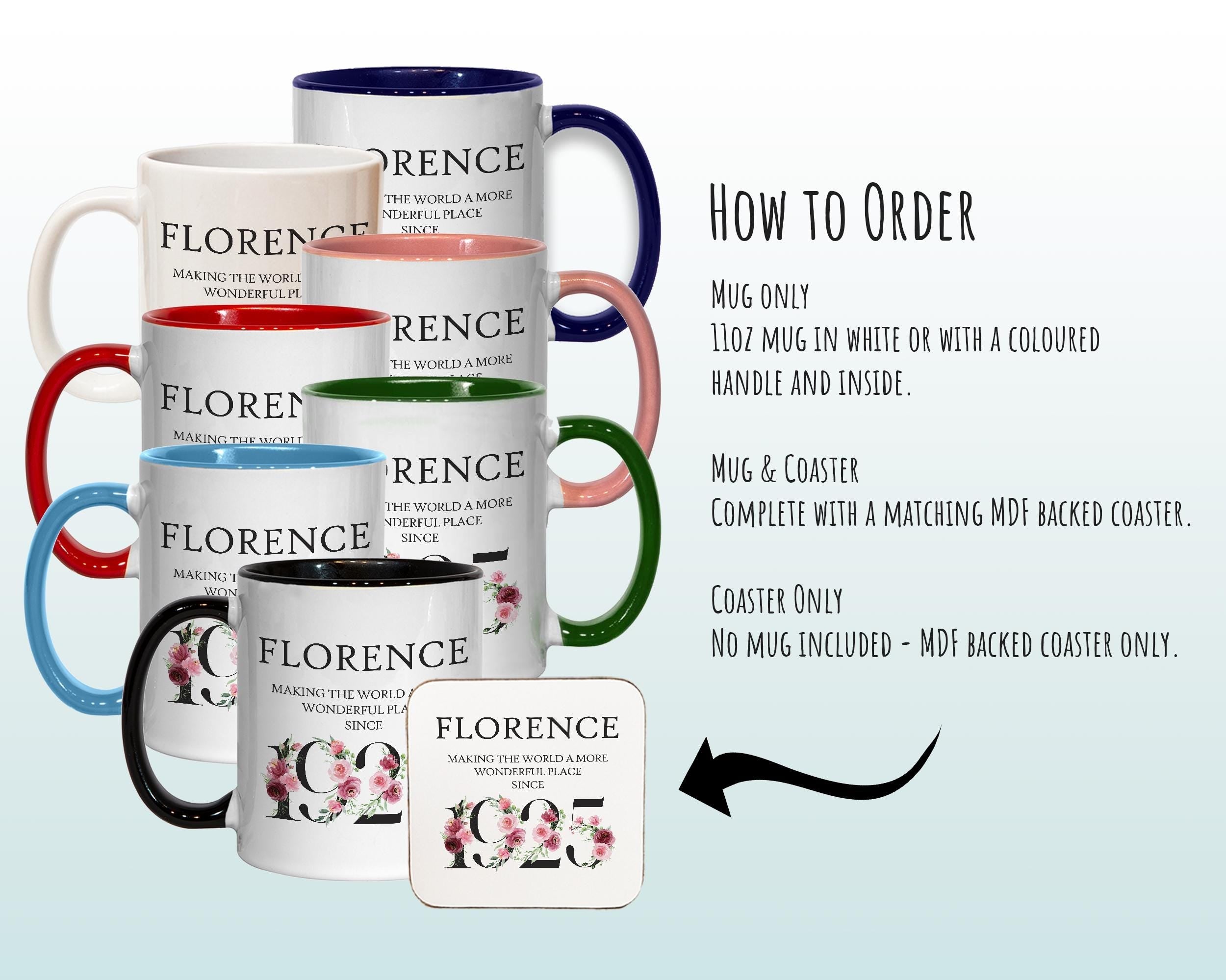 100th Birthday Gift for Women - Wonderful Since 1926 Personalised Coffee Mug Coaster 100 Gift for Her Ladies Floral Design Nan Gran BND100M