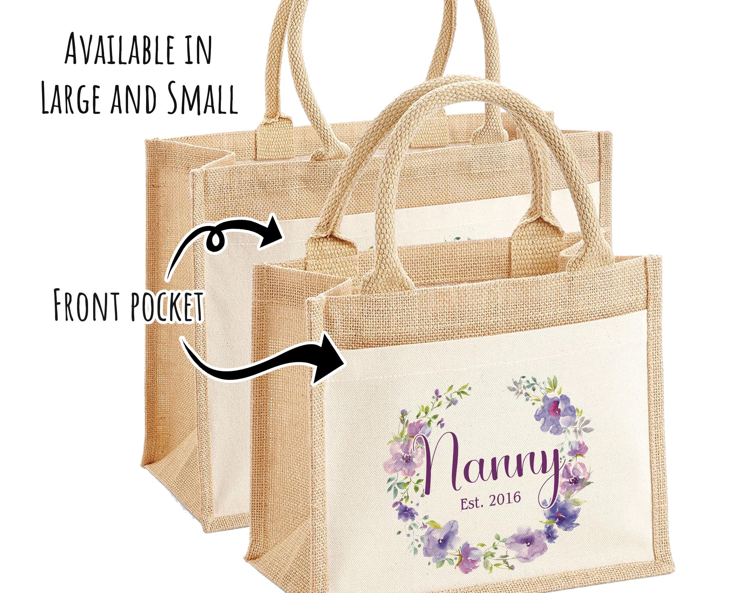 Nanny Gift Personalised Jute Bag - Purple Flower Tote Bag Gift for Grandma Nan - Custom Shopping Market Bag - Bag for Nans Birthday BT006