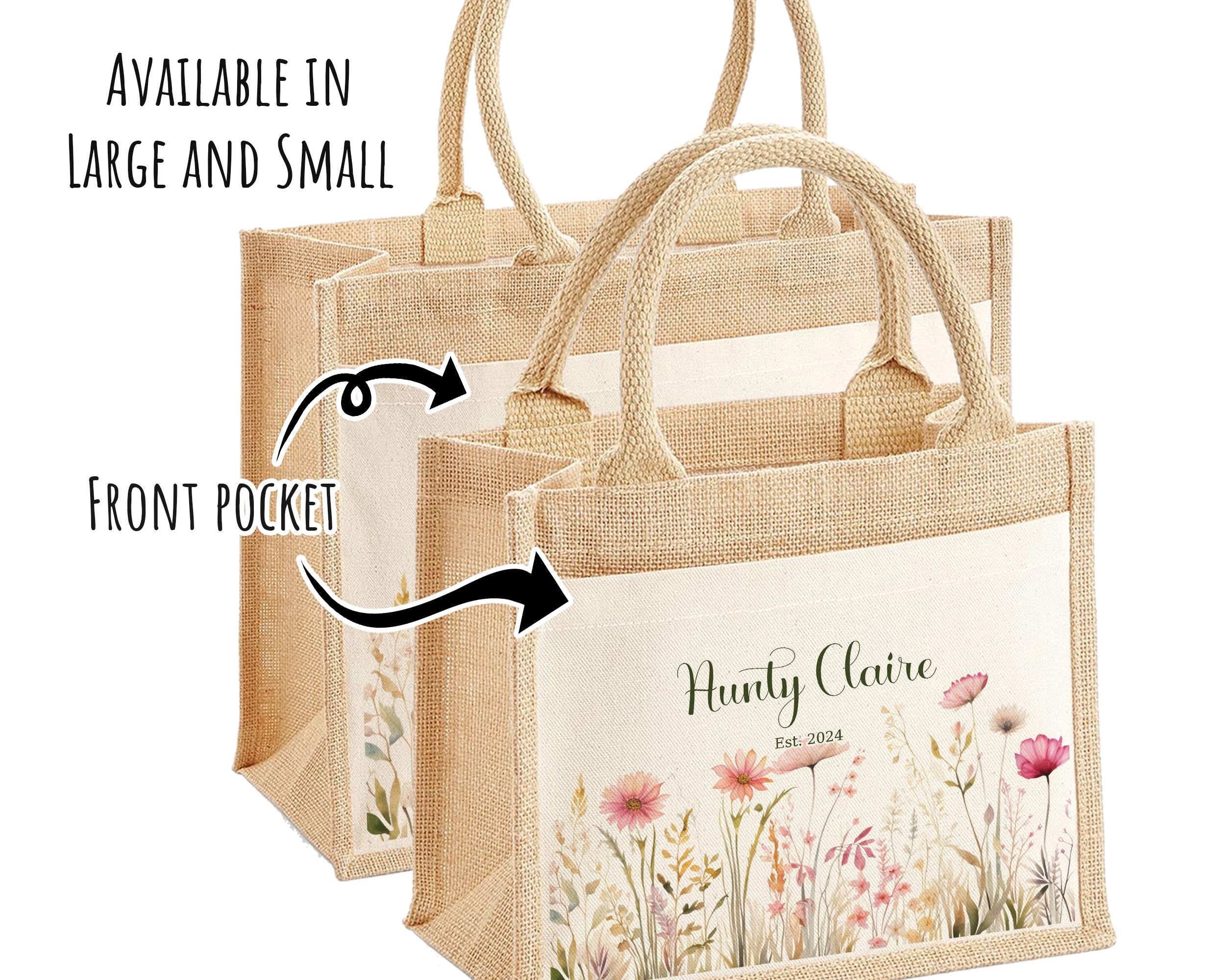 Aunty Gift Personalised Jute Bag - Auntie Birthday Gift Floral Tote Bag Gift for Her Family Friend - Custom Shopping Market Tote Bag BT001
