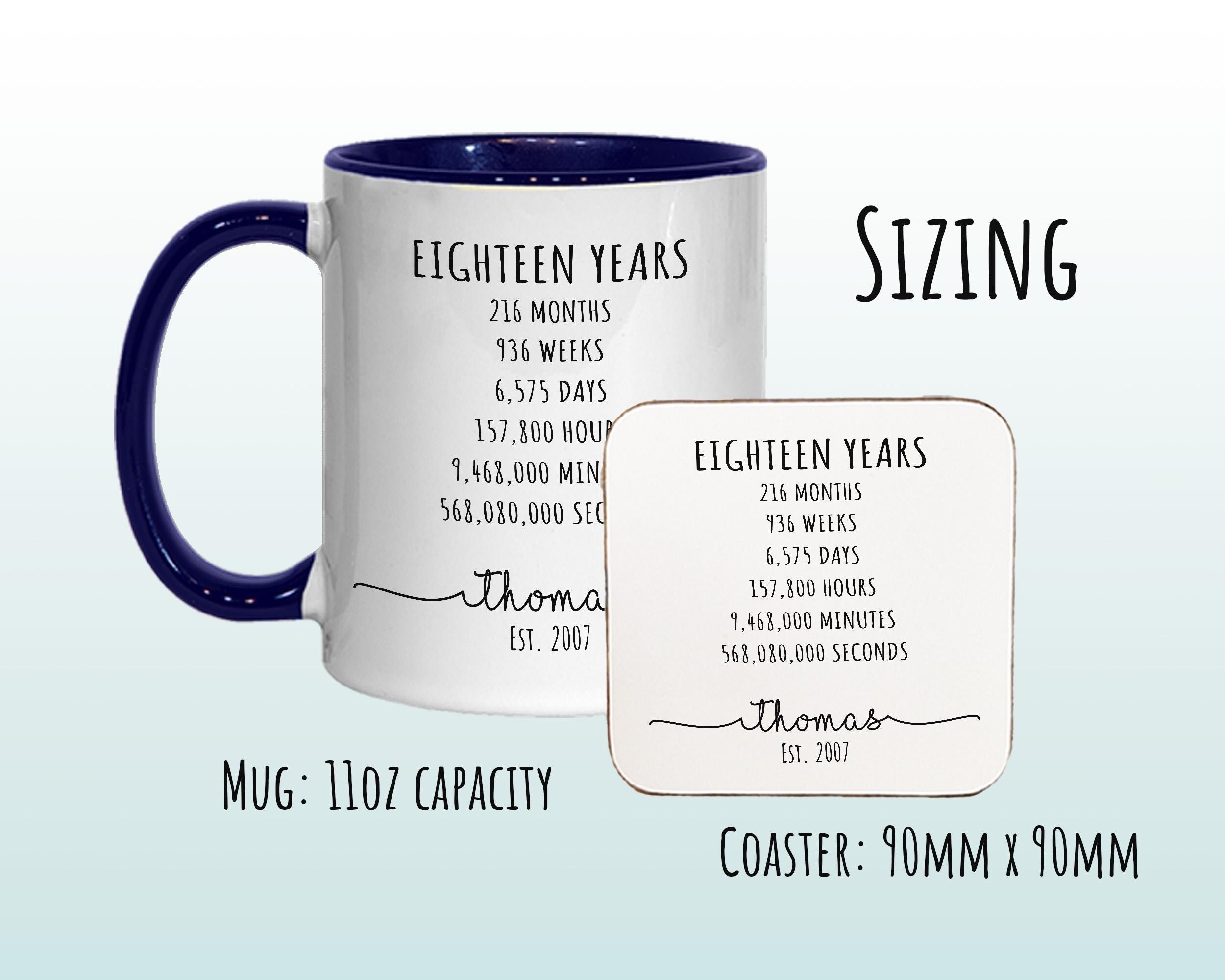 18th Birthday Gift for Men - Personalised Birthday Coffee Mug Coaster Age 18 Gift for Him Mens Lifetime Design - Son Brother Eighteen BNE18M