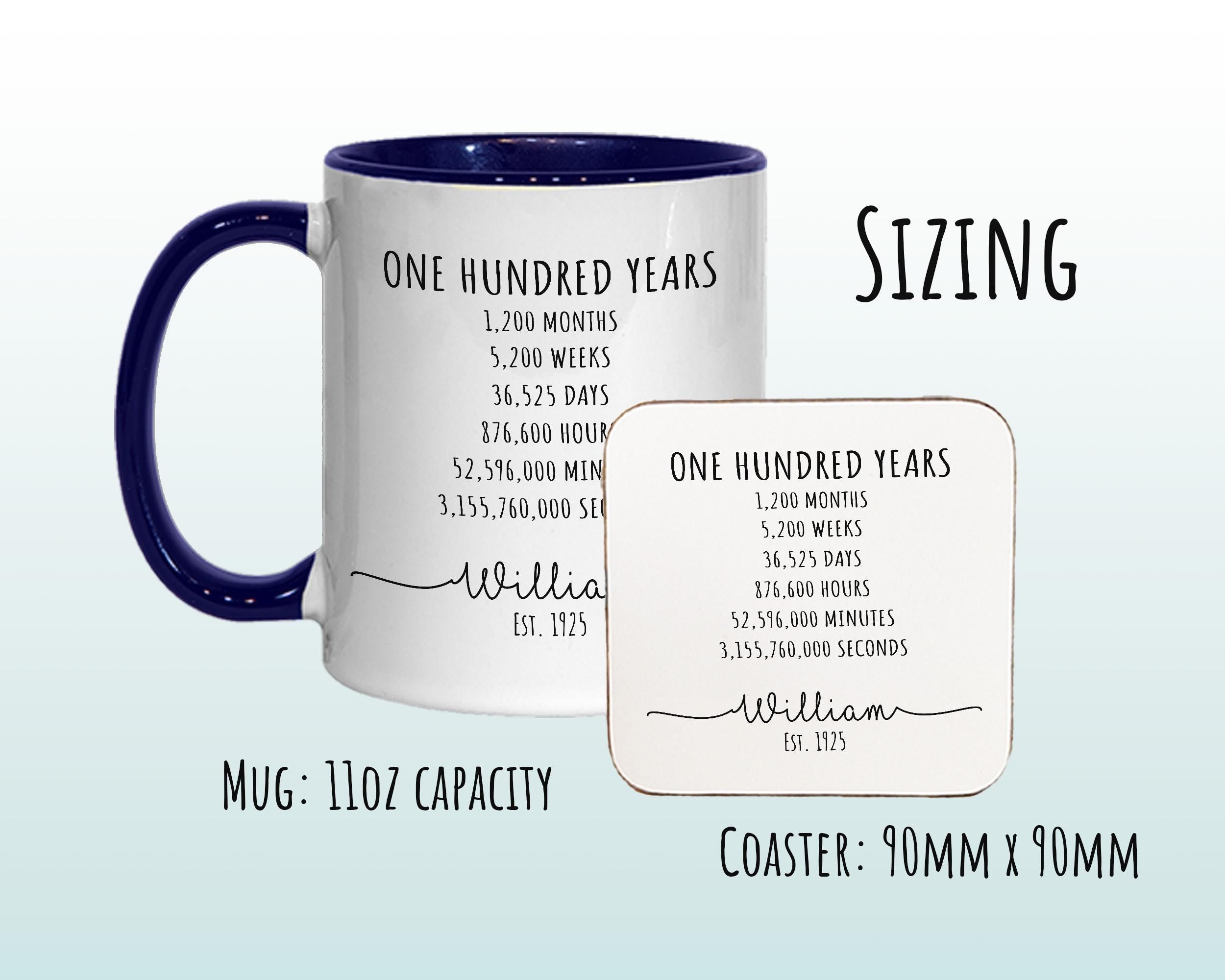 100th Birthday Gift for Men - Personalised Birthday Coffee Mug Coaster Age 100 Gift for Him Mens Lifetime Design Dad Grandad Hundred BNE100M