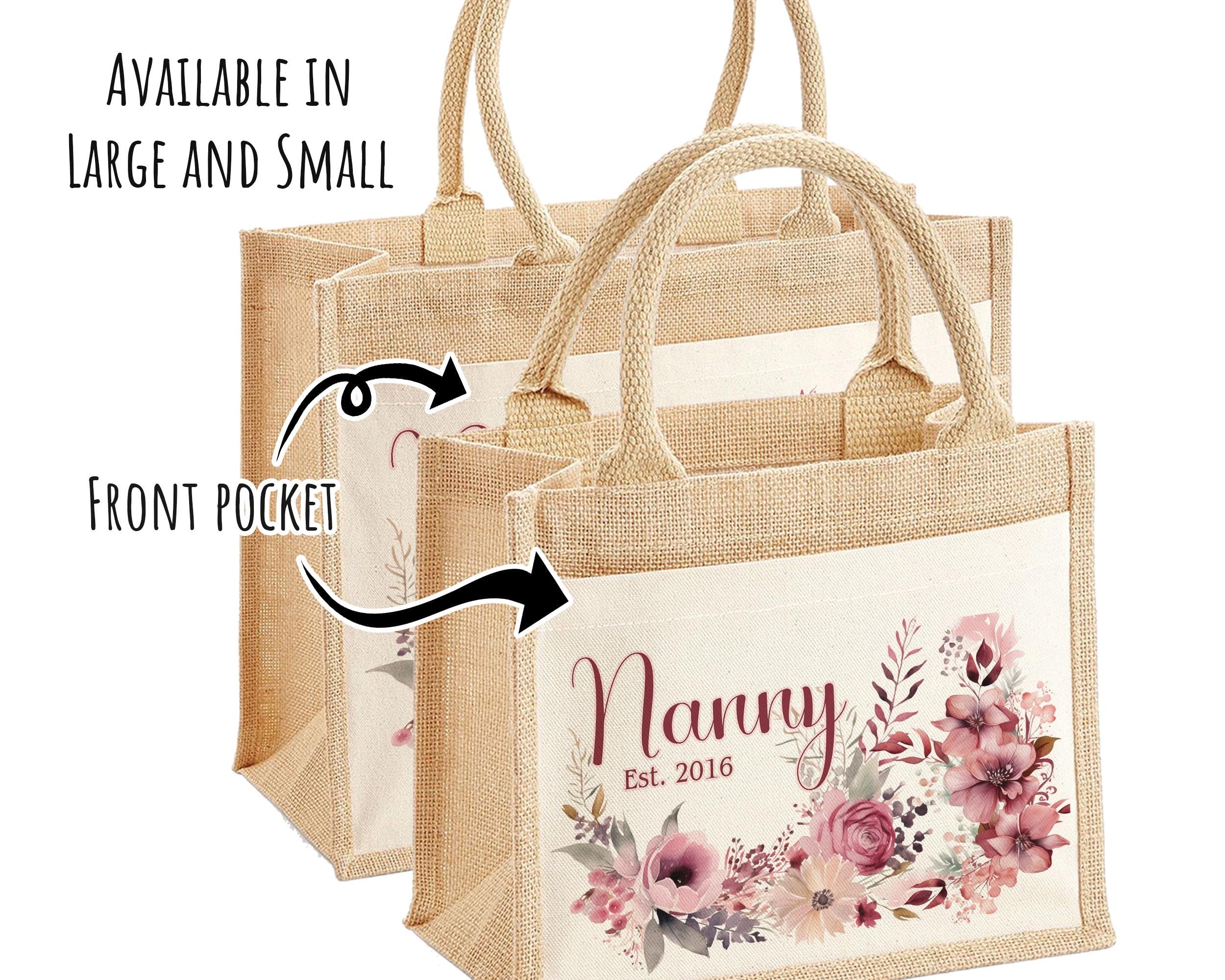 Nanny Gift Personalised Jute Bag - Floral Pink Tote Bag Gift for Grandma Nan - Custom Shopping Market Bag - Nanny Bag for Nan Birthday BT005