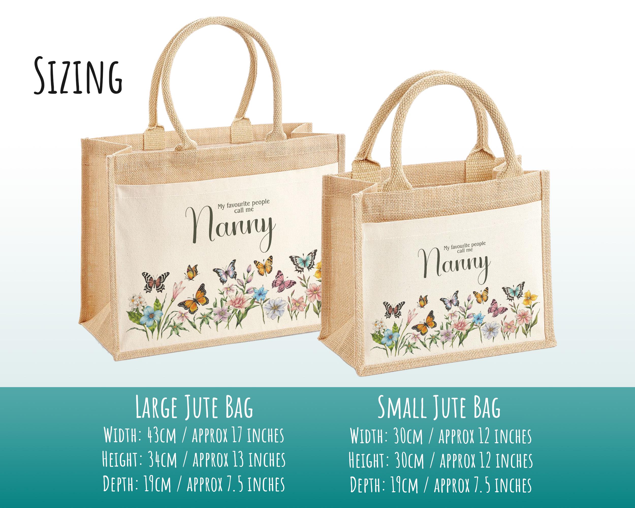 Nanny Gift Personalised Jute Bag - Butterfly Wild Flowers Tote Bag Gift for Grandma Nan - Custom Shopping Market Bag - Nans Birthday BT007