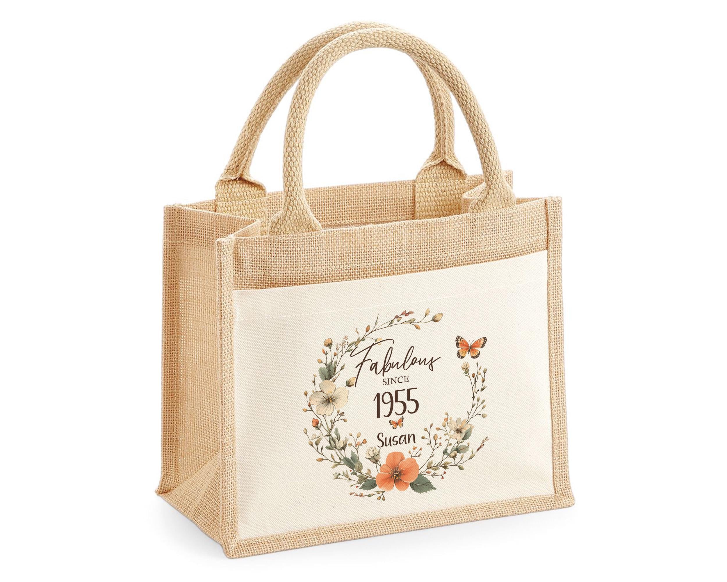 70th Birthday Gift For Women Personalised Jute Bag - Gift For Her Floral Tote Bag Gifts - Seventy 70 Fabulous Since 1955 Shopping Bag BNL70T