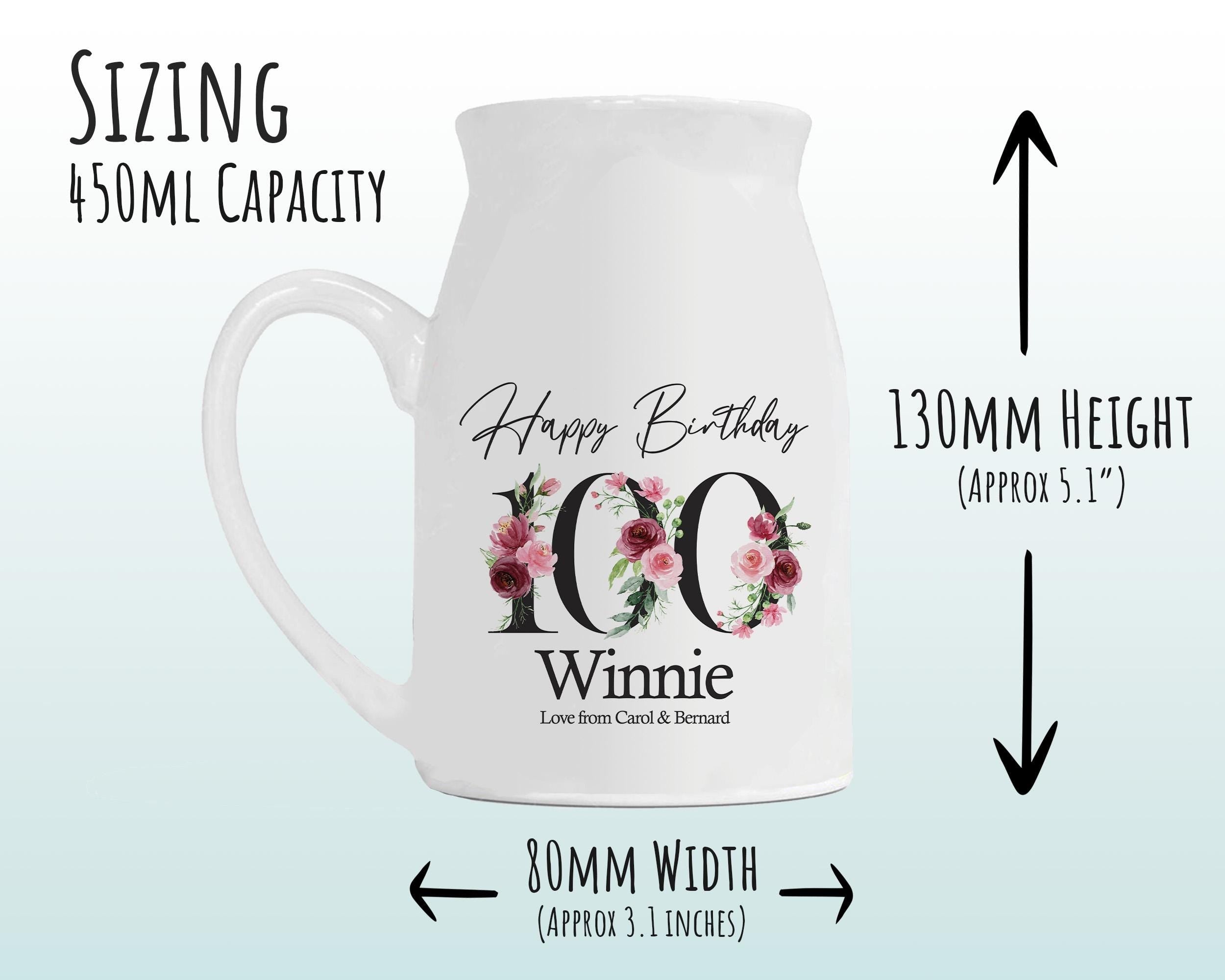 100th Birthday Gift for Women - Happy Birthday 100 Small Personalised Flower Pot Vase 1926 Gift for Her Ladies Floral Design Grandma BNA100