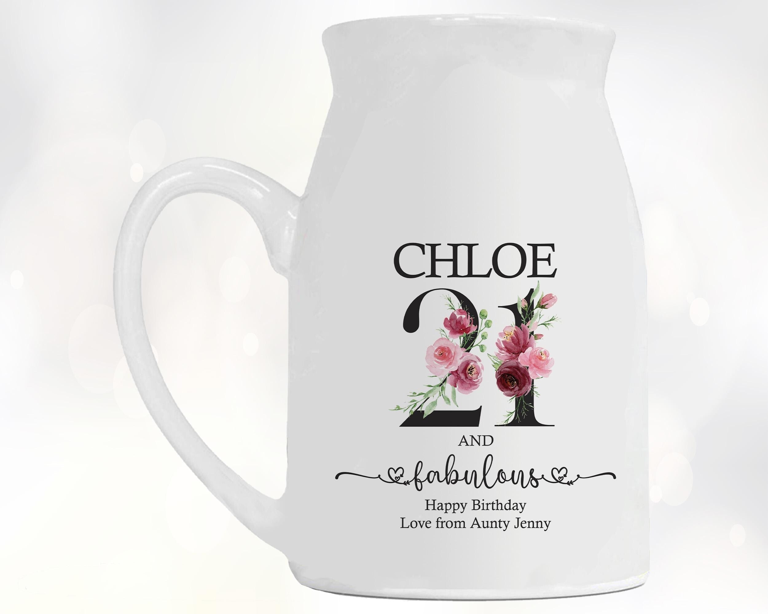 21st Birthday Gift for Her - 21 and Fabulous Small Personalised Flower Pot Vase 2005 Gift for Women Floral Design Daughter Sister BNK21