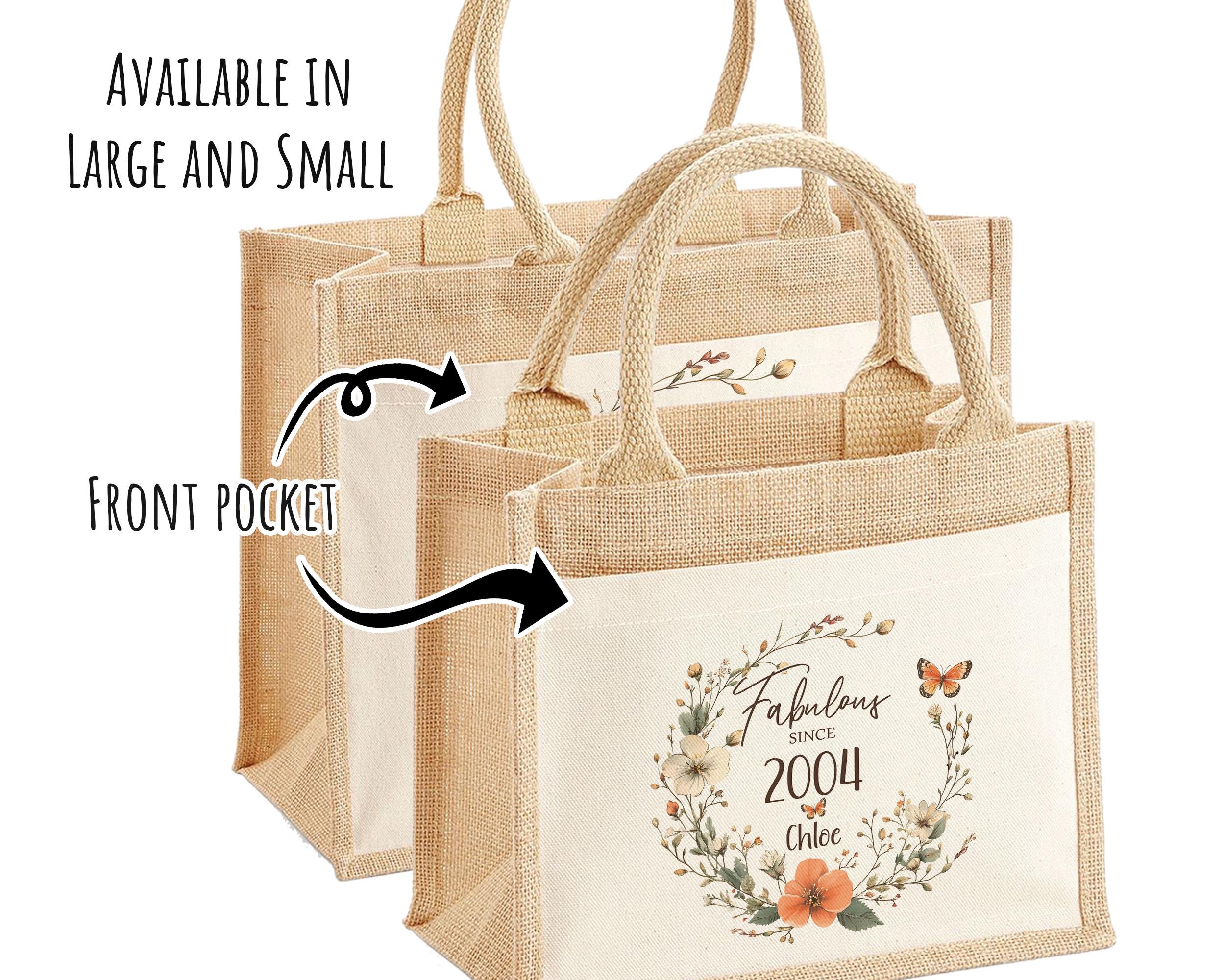 21st Birthday Gift For Women Personalised Jute Bag - Gift For Her Floral Tote Bag - Twenty One 21 Fabulous Since 2004 Shopping Bag BNL21T