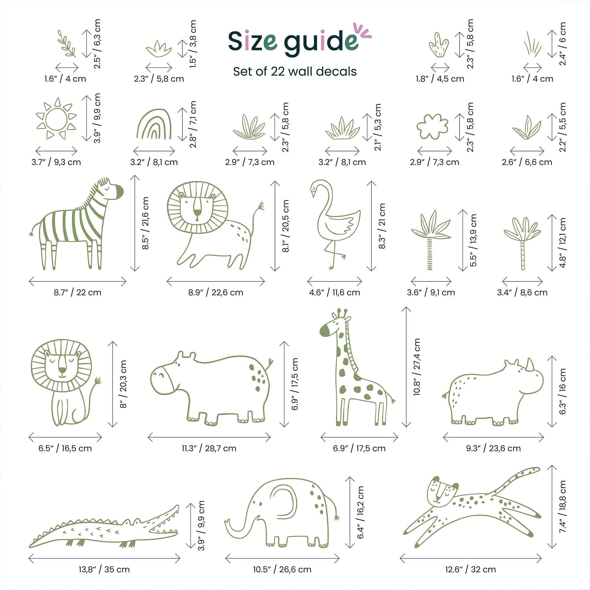 Jungle Animal Decals: Safari Nursery Decor, Removable Wall Art