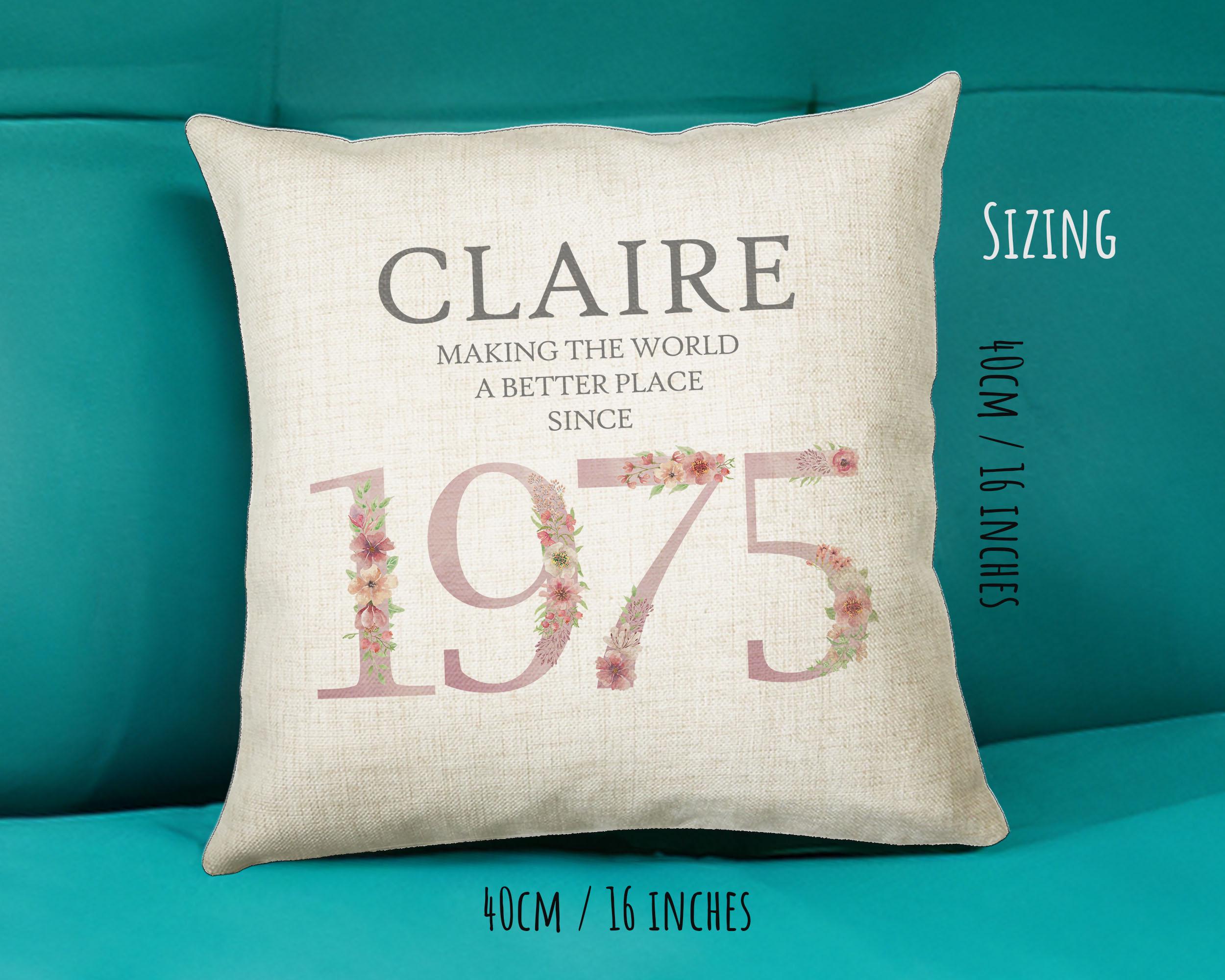 50th Birthday Gift for Women - Personalised 1975 Birthday Cushion Age 50 Gift for Her - Ladies Floral Design Mum Nan Sister Fifty BNM50C