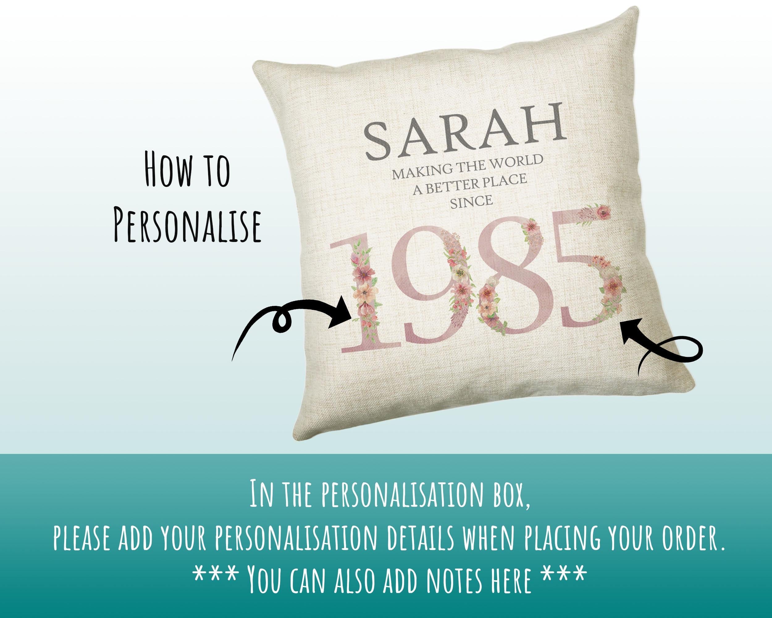 40th Birthday Gift for Women - Personalised 1985 Birthday Cushion Age 40 Gift for Her Ladies Floral Design Mum Daughter Sister Forty BNM40C
