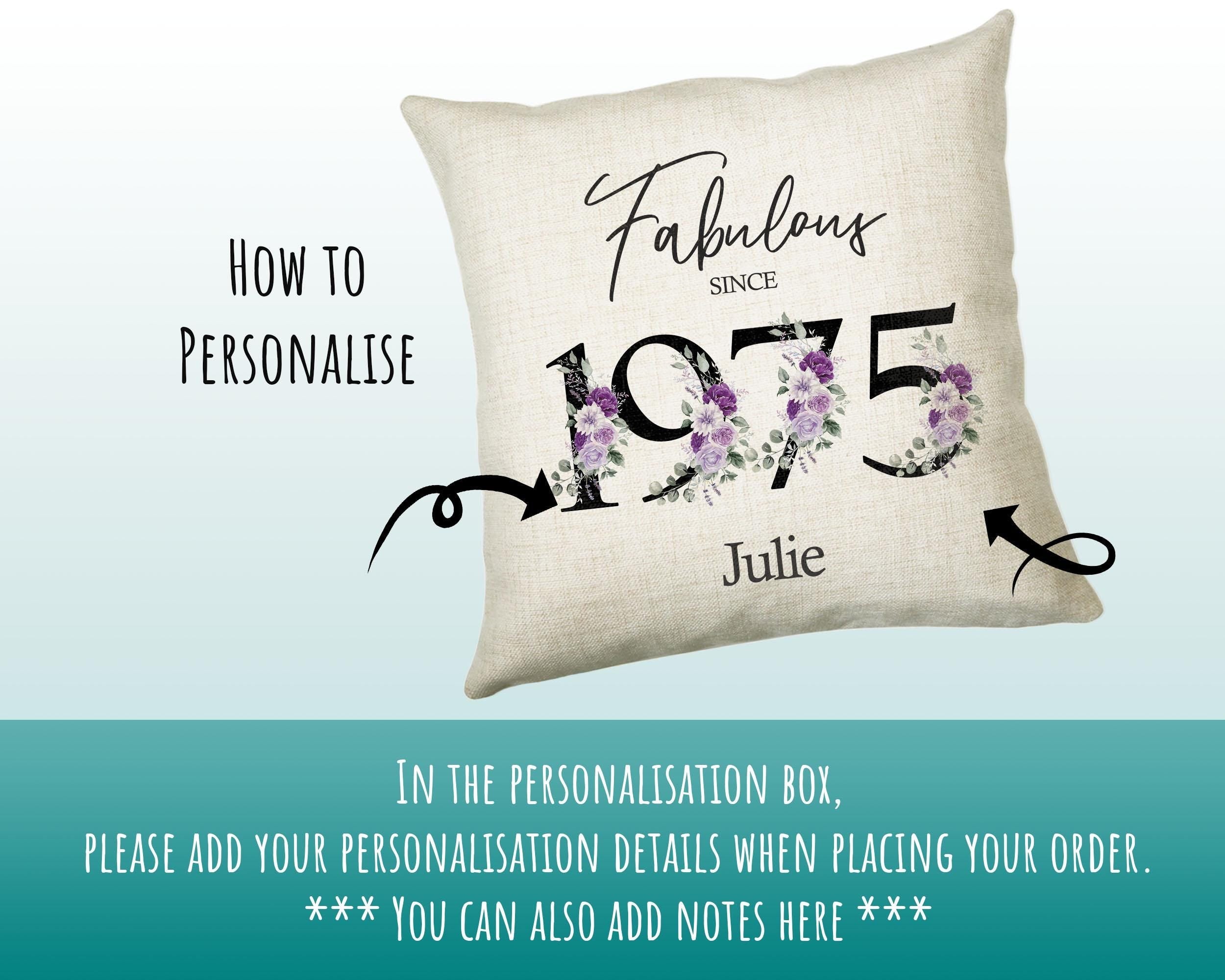 50th Birthday Gift for Women - Personalised 1975 Birthday Cushion Age 50 Gift for Her - Ladies Floral Design Mum Nan Sister Fifty BNP50C