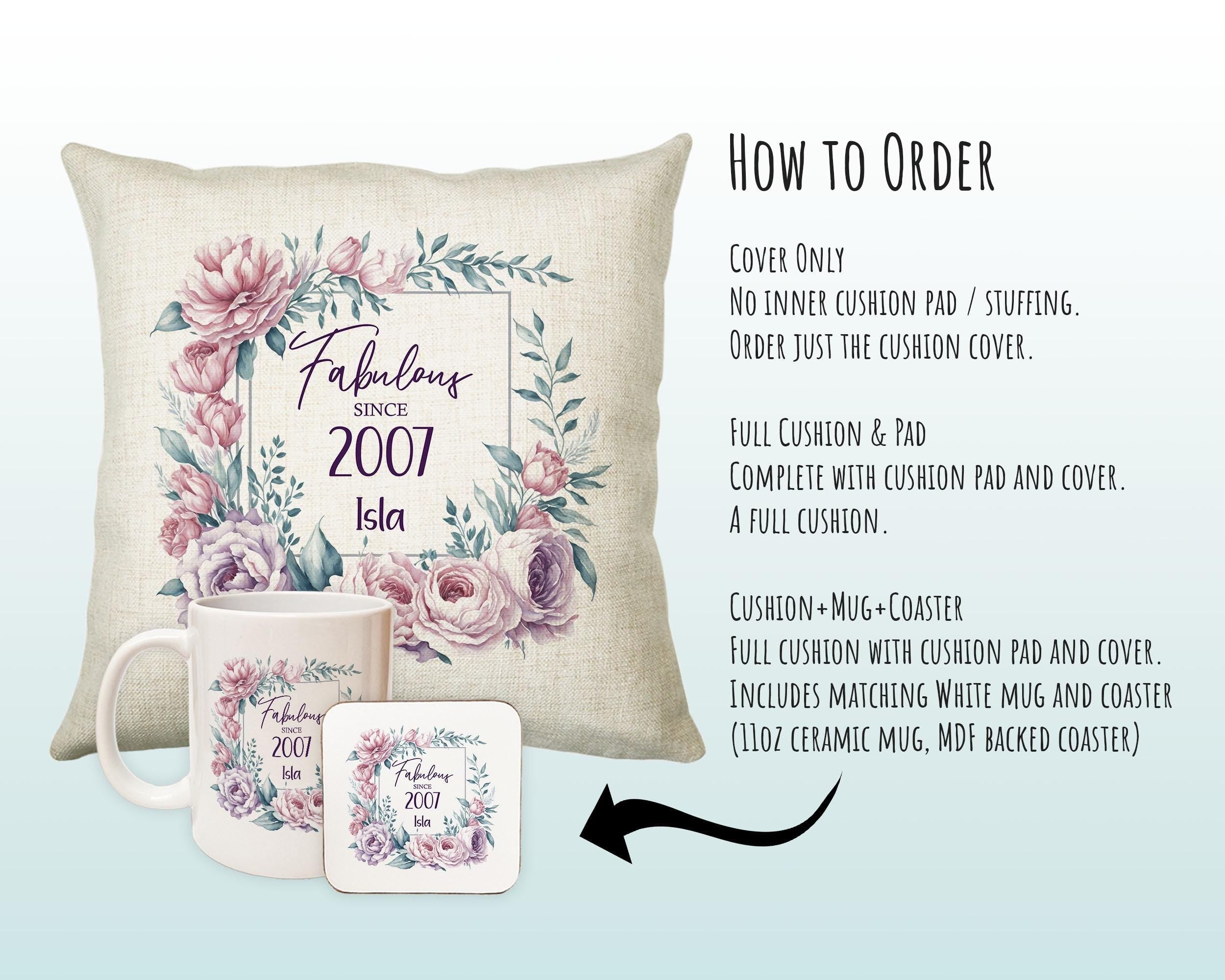 18th Birthday Gift for Women - Personalised 2007 Birthday Cushion Age 18 Gift for Her Ladies Floral Design Daughter Sister Eighteen BNR18C