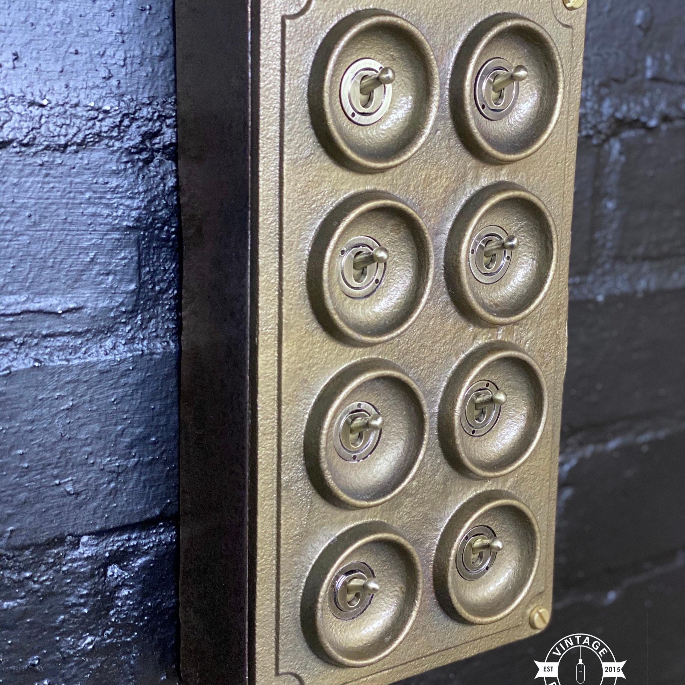 8 Gang 2 Way Bronze Solid Cast Metal Conduit Light Switch Industrial - BS EN Approved Vintage Crabtree 1950’s Style