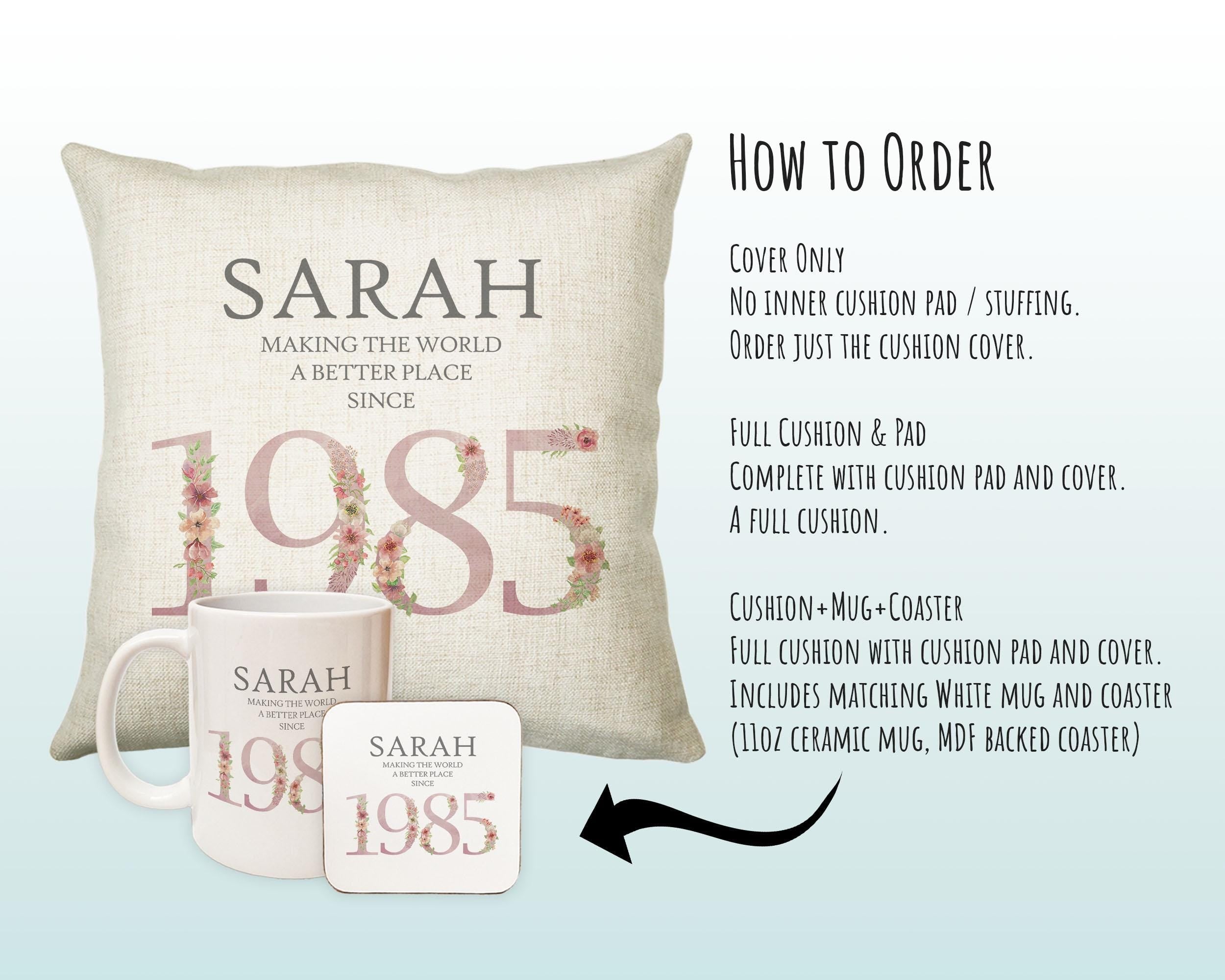 40th Birthday Gift for Women - Personalised 1985 Birthday Cushion Age 40 Gift for Her Ladies Floral Design Mum Daughter Sister Forty BNM40C
