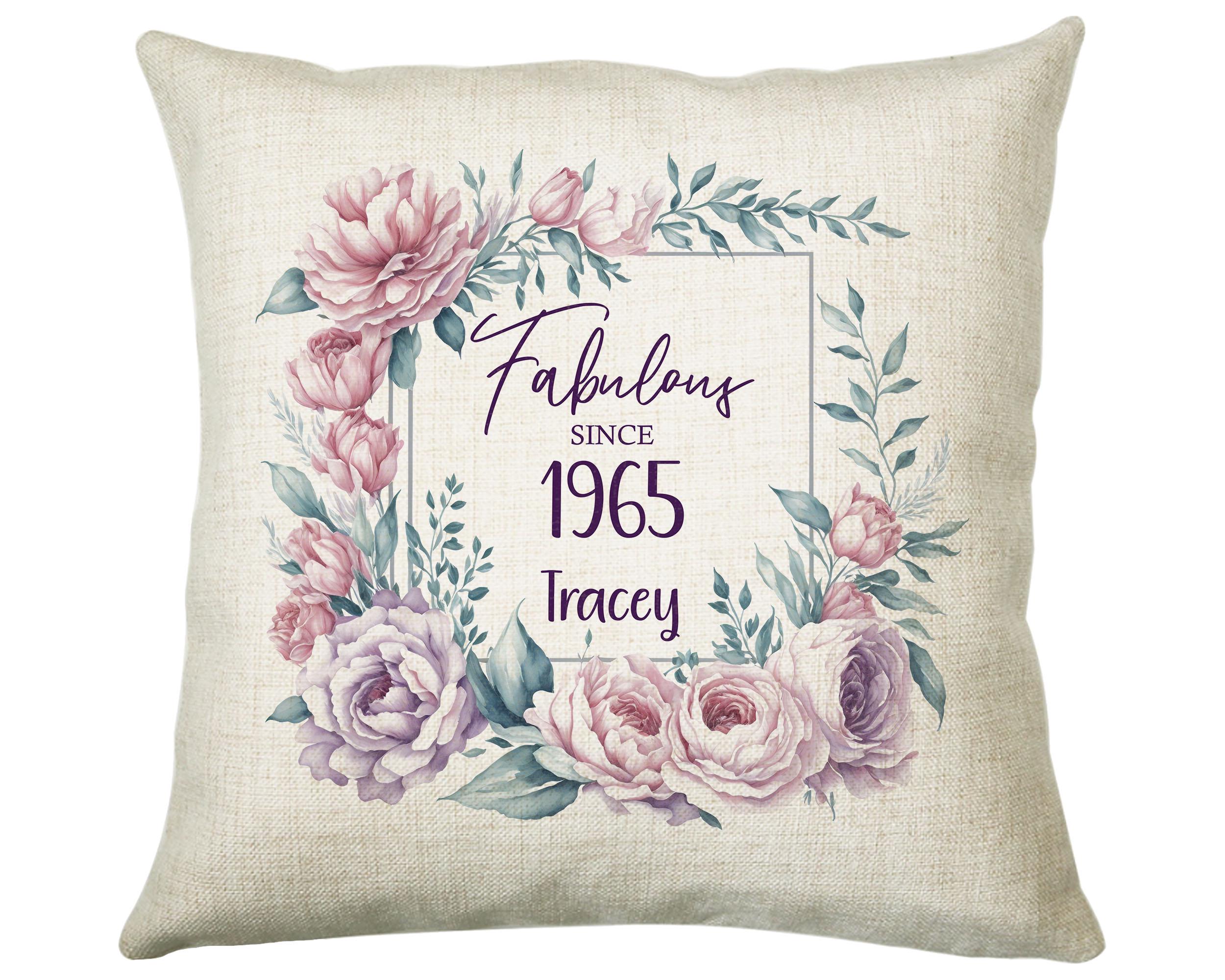 60th Birthday Gift for Women - Personalised 1965 Birthday Cushion Age 60 Gift for Her - Ladies Floral Age Design Mum Nan Gran Sixty BNR60C