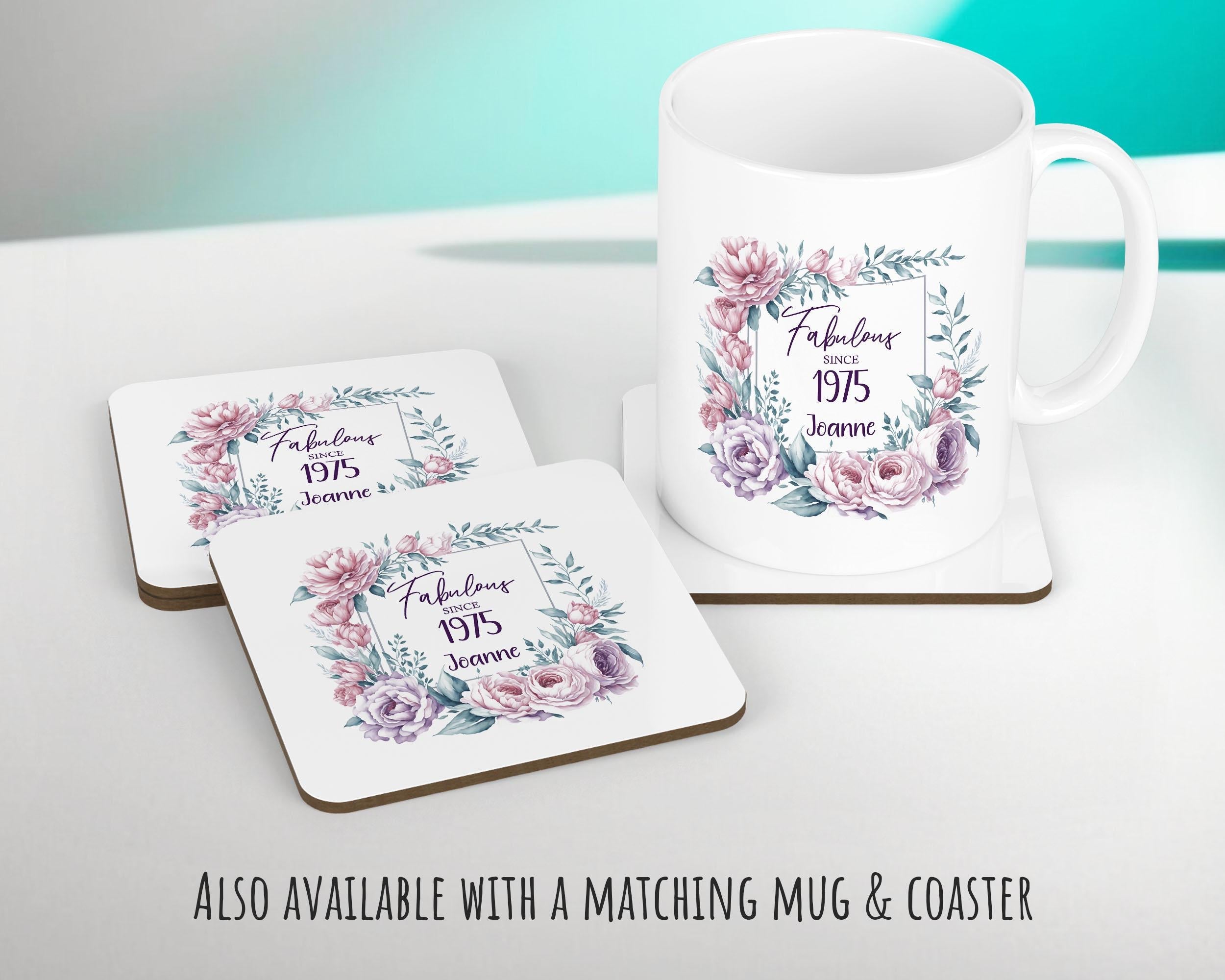 50th Birthday Gift for Women - Personalised 1975 Birthday Cushion Age 50 Gift for Her - Ladies Floral Design Mum Nan Sister Fifty BNR50C