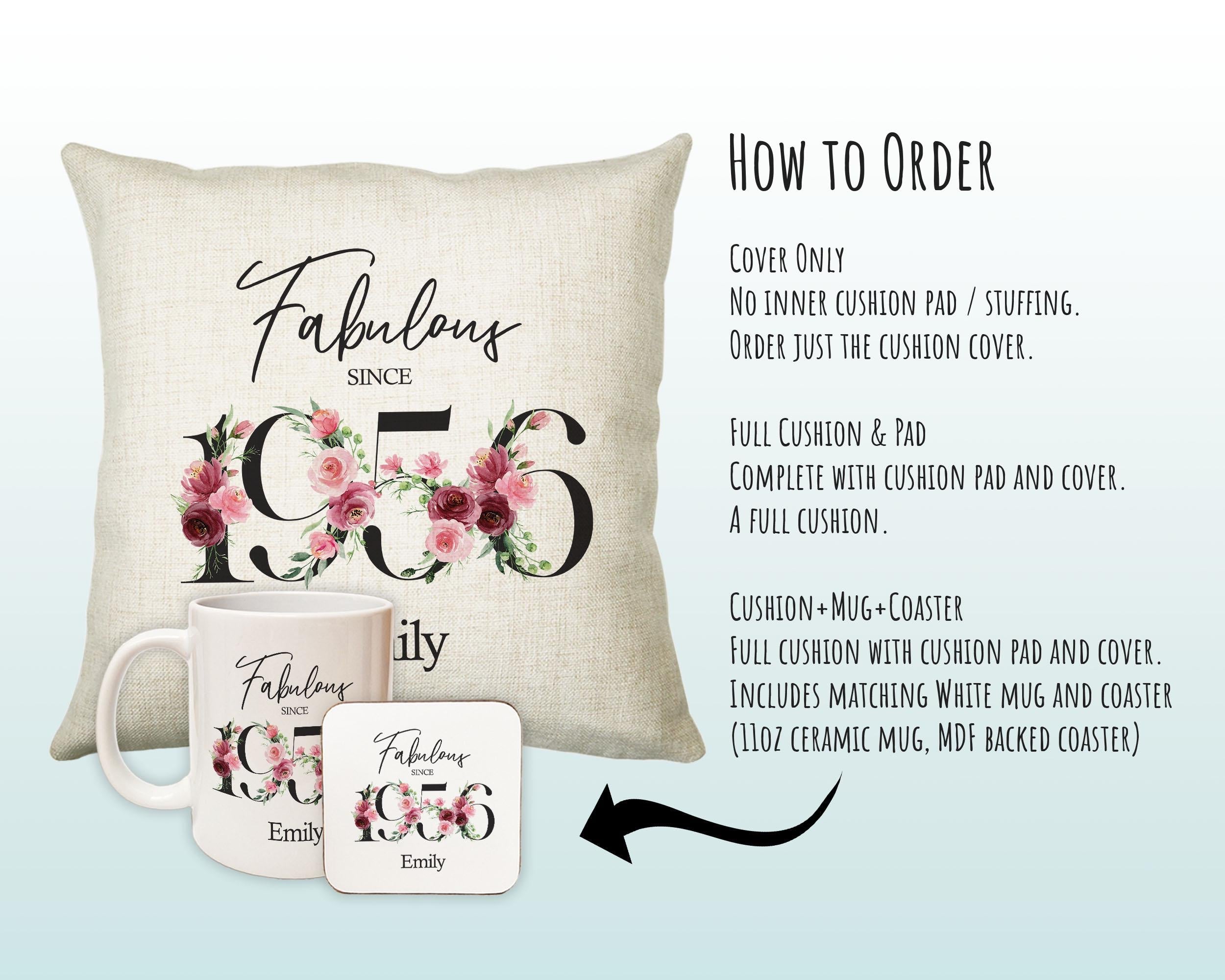 70th Birthday Gift for Women - Personalised 1956 Birthday Cushion Age 70 Gift for Her - Ladies Floral Design Mum Nan Gran Seventy BNC70C