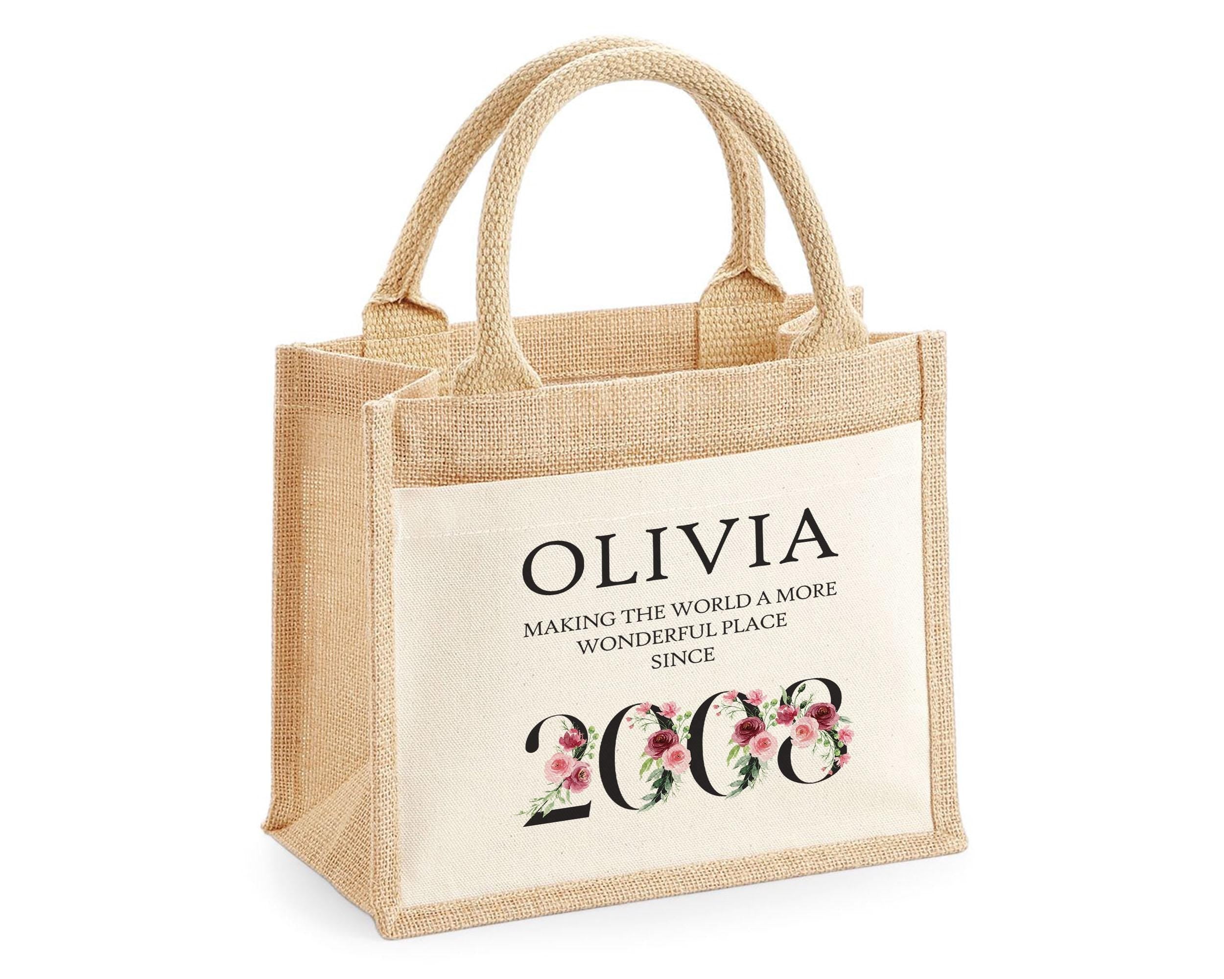 18th Birthday Gift For Women Personalised Jute Bag - Gift For Her Floral Tote Bag Gift Eighteen 18 Wonderful Since 2008 Shopping Bag BND18T