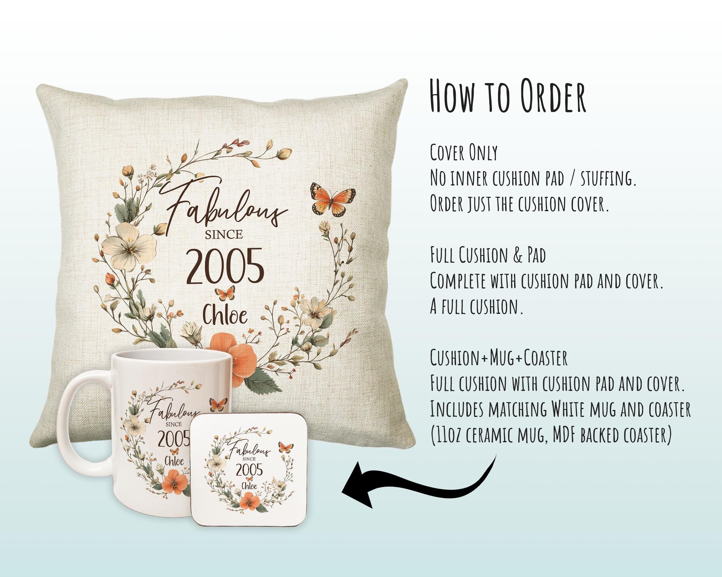 21st Birthday Gift for Women - Personalised 2005 Birthday Cushion Age 21 Gift for Her Lady Floral Design Daughter Sister Twenty One BNL21C